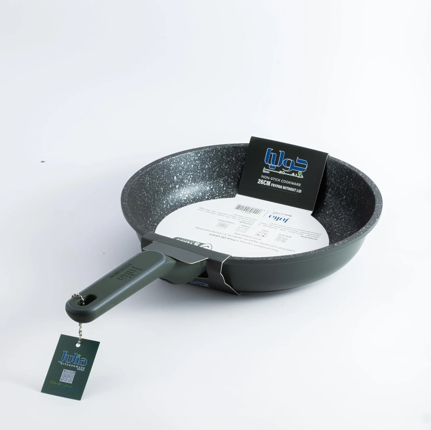 تابه جولیا الیت-پرو بدون درب 26 سانتی متری گرانیتی سبز نچسب، تابه پخت و پز فورج شده با دسته نرم، تابه بادوام و سبک برای استفاده روزانه روی همه اجاق گازها