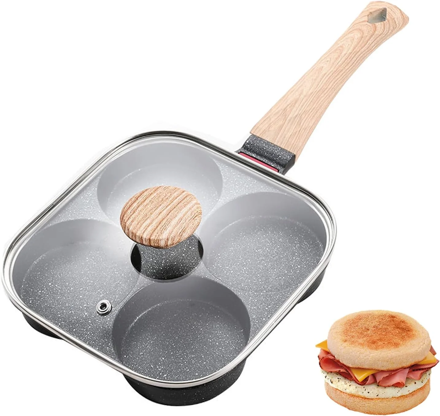 تابه تخم مرغ نچسب JUSTUP، تابه گریل تقسیم شده 3 در 1، تابه املت با دسته مقاوم در برابر حرارت، تابه املت برای صبحانه، تخم مرغ، بیکن و همبرگر (11.4 اینچ)