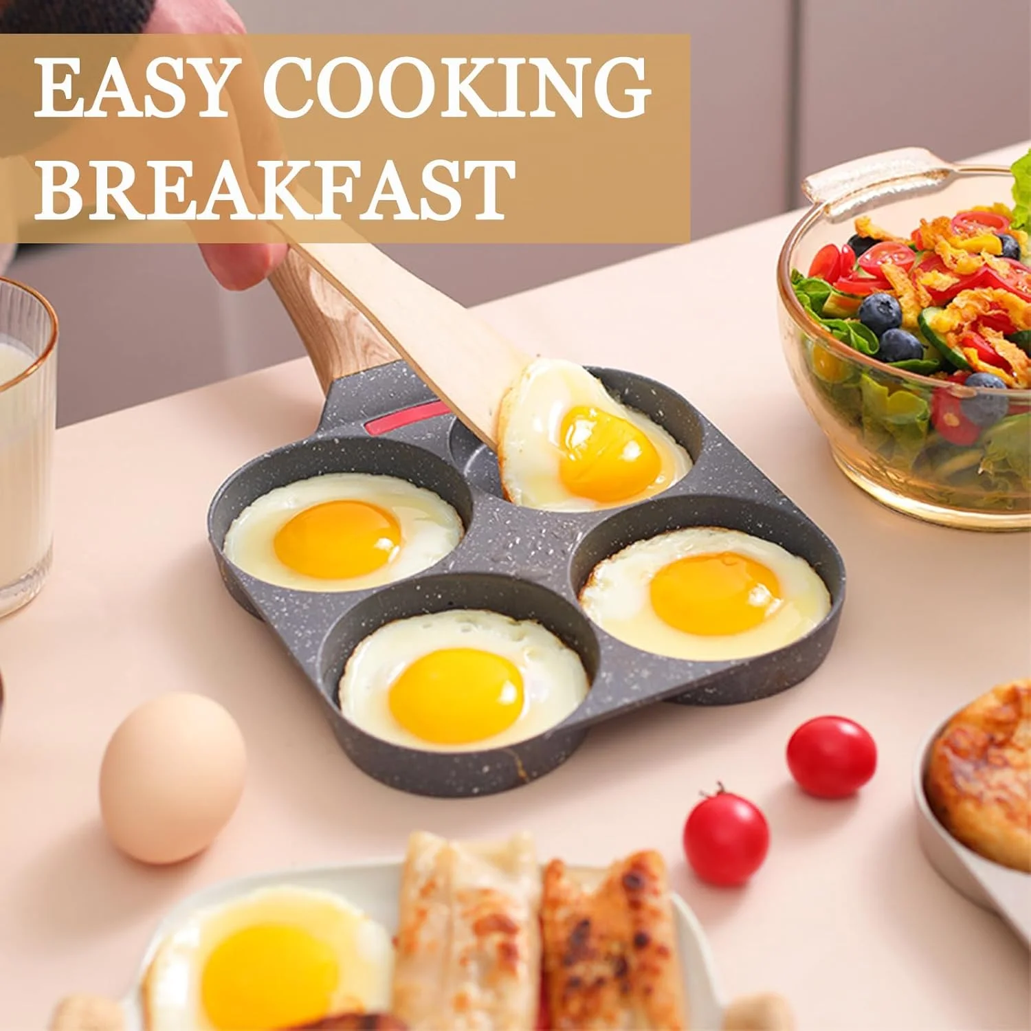 تابه تخم مرغ نچسب JUSTUP، تابه گریل تقسیم شده 3 در 1، تابه املت با دسته مقاوم در برابر حرارت، تابه املت برای صبحانه، تخم مرغ، بیکن و همبرگر (11.4 اینچ)