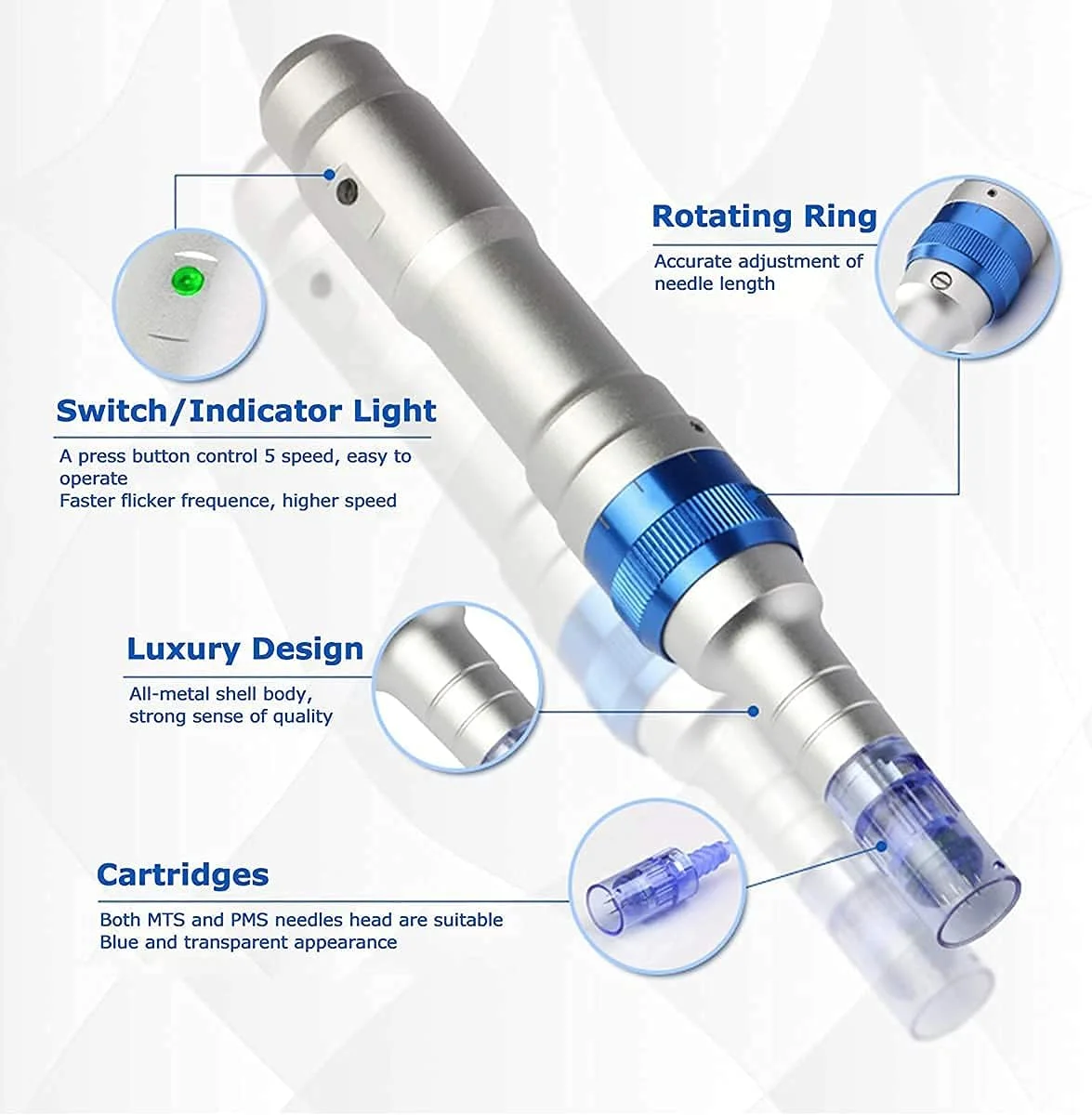 دکتر.قلم A6 Ultima قلم میکرونیدلینگ برقی تاپدایرکت، قلم درمارولر قابل تنظیم 0.25-2.5 میلیمتری برای چین و چروک، ترکهای پوستی، جای زخم، جوانسازی، همراه با 2 عدد کارتریج 12 پین، 2 عدد کارتریج 36 پین، 2 عدد کارتریج نانو گرد دکتر.قلم A6 Ultima قلم میکرونیدلینگ برقی تاپدایرکت، قلم درمارولر قابل تنظیم 0.25-2.5 میلیمتری برای چین و چروک، ترکهای پوستی، جای زخم، جوانسازی، همراه با 2 عدد کارتریج 12 پین، 2 عدد کارتریج 36 پین، 2 عدد کارتریج نانو گرد