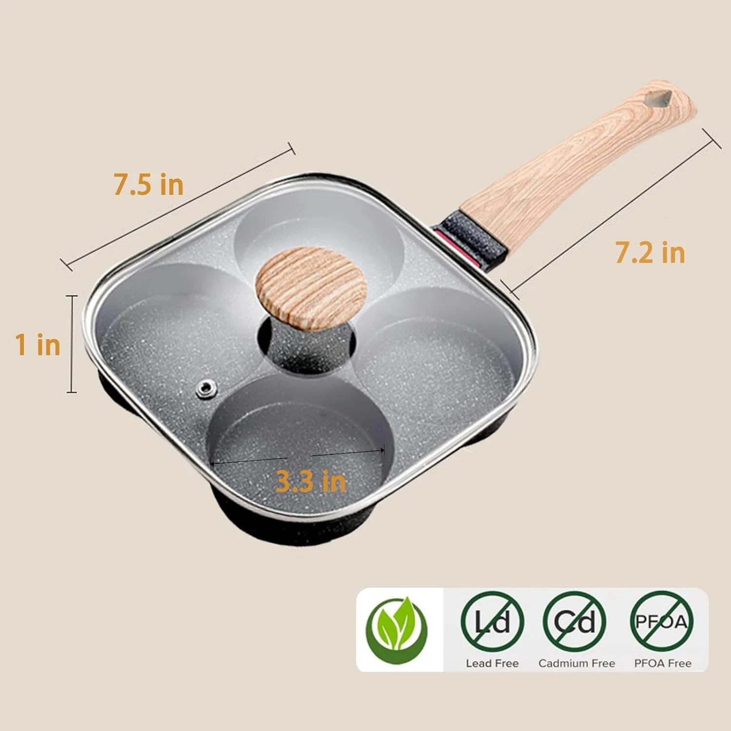 تابه تخم مرغ نچسب JUSTUP، تابه گریل تقسیم شده 3 در 1، تابه املت با دسته مقاوم در برابر حرارت، تابه املت برای صبحانه، تخم مرغ، بیکن و همبرگر (11.4 اینچ)