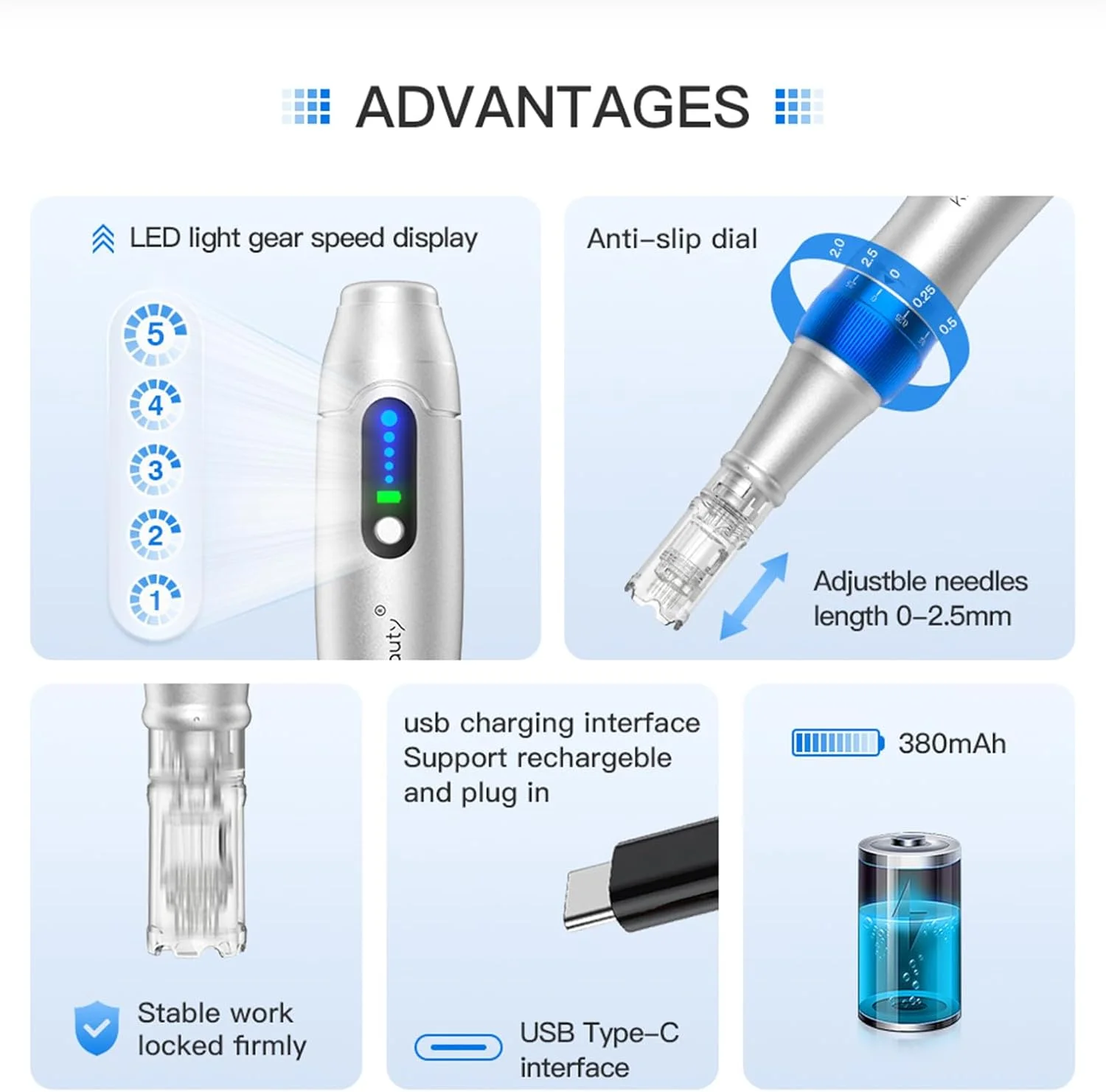 قلم میکرونیدلینگ حرفه ای با 5 سرعت، دستگاه میکرونیدلینگ بی سیم قابل تنظیم Ultima A6 Pro به همراه 2 عدد کارتریج جایگزین 12 پین، 2 عدد 24 پین، 2 عدد 36 پین