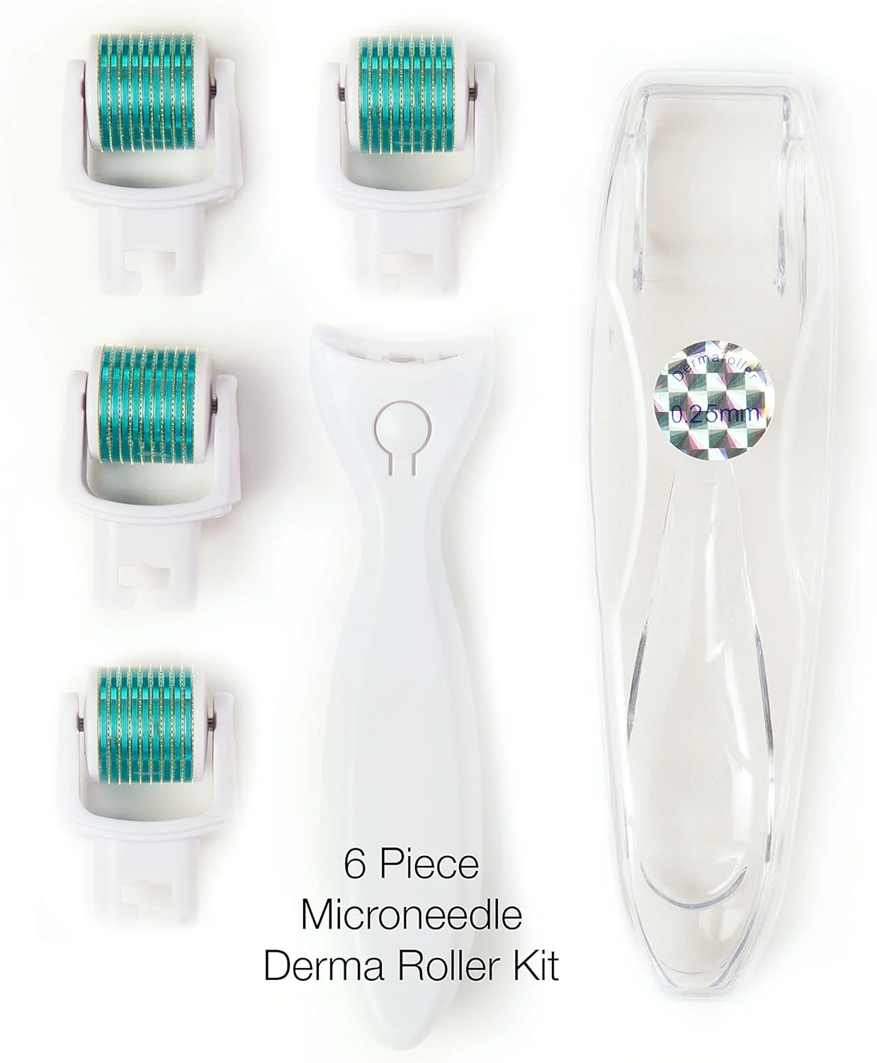 Prosper Beauty Derma Roller Microneedle 6 Piece Kit [DERMAROLL by ] Face Roller with 4 Replaceable Heads Exfoliation Microdermabrasion Micro Derma Skin Care Tool Dermaplaning Dermapen Microneedling