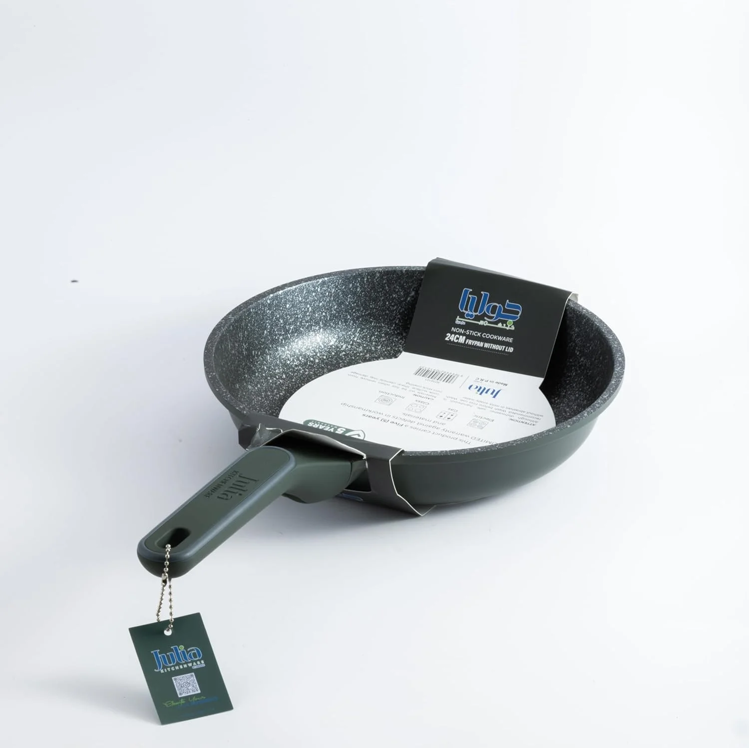 تابه جولیا الیت-پرو بدون درب 24 سانتی متری گرانیتی سبز نچسب، تابه پخت و پز فورج شده با دسته نرم، تابه بادوام و سبک برای استفاده روزانه روی انواع اجاق گاز