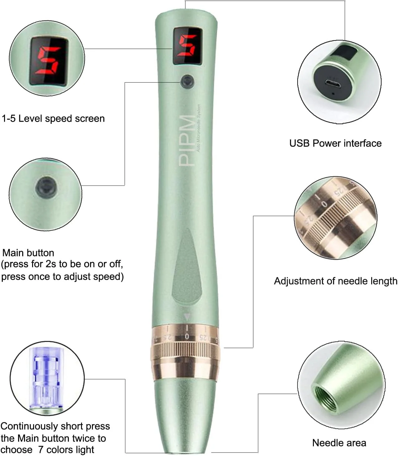 دستگاه حرفه ای درماپن PIPM مدل B024 برای میکرونیدلینگ درماپن به همراه 12 عدد سوزن دستگاه حرفه ای درماپن PIPM مدل B024 برای میکرونیدلینگ درماپن به همراه 12 عدد سوزن