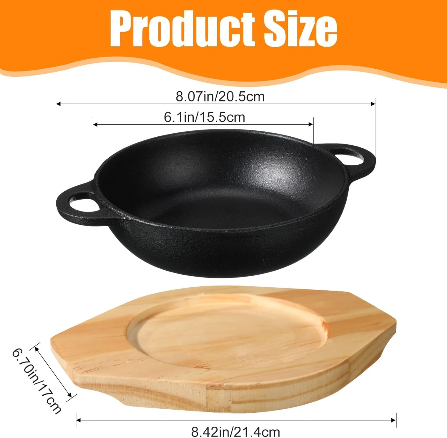 جینگمور، 2 ست تابه چدنی کوچک با پایه چوبی، بشقاب چدنی کوچک، تابه گرد فاجیتا، ظرف استیک داغ برای پخت و پز (6.1 اینچ) جینگمور، 2 ست تابه چدنی کوچک با پایه چوبی، بشقاب چدنی کوچک، تابه گرد فاجیتا، ظرف استیک داغ برای پخت و پز (6.1 اینچ)