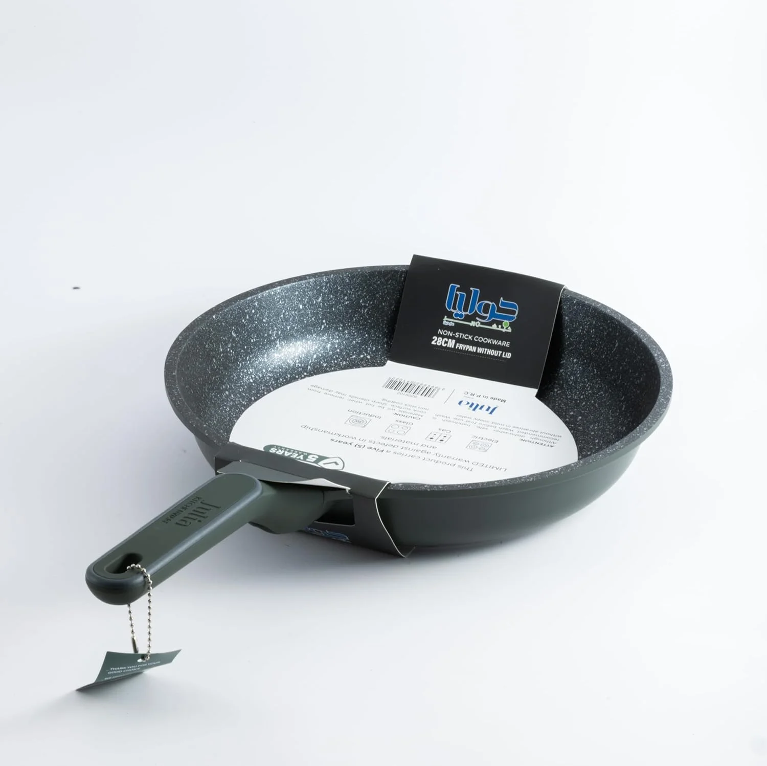 تابه جولیا الیت-پرو بدون درب 28 سانتی متری گرانیتی سبز نچسب، تابه پخت و پز فورج شده با دسته نرم، تابه بادوام و سبک برای استفاده روزانه روی همه اجاق گازها