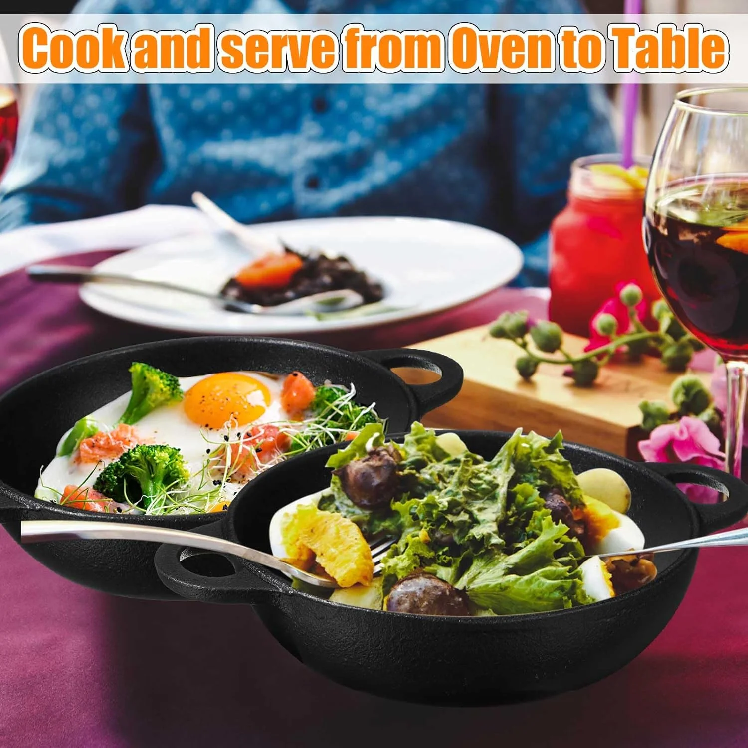 جینگمور، 2 ست تابه چدنی کوچک با پایه چوبی، بشقاب چدنی کوچک، تابه گرد فاجیتا، ظرف استیک داغ برای پخت و پز (6.1 اینچ) جینگمور، 2 ست تابه چدنی کوچک با پایه چوبی، بشقاب چدنی کوچک، تابه گرد فاجیتا، ظرف استیک داغ برای پخت و پز (6.1 اینچ)