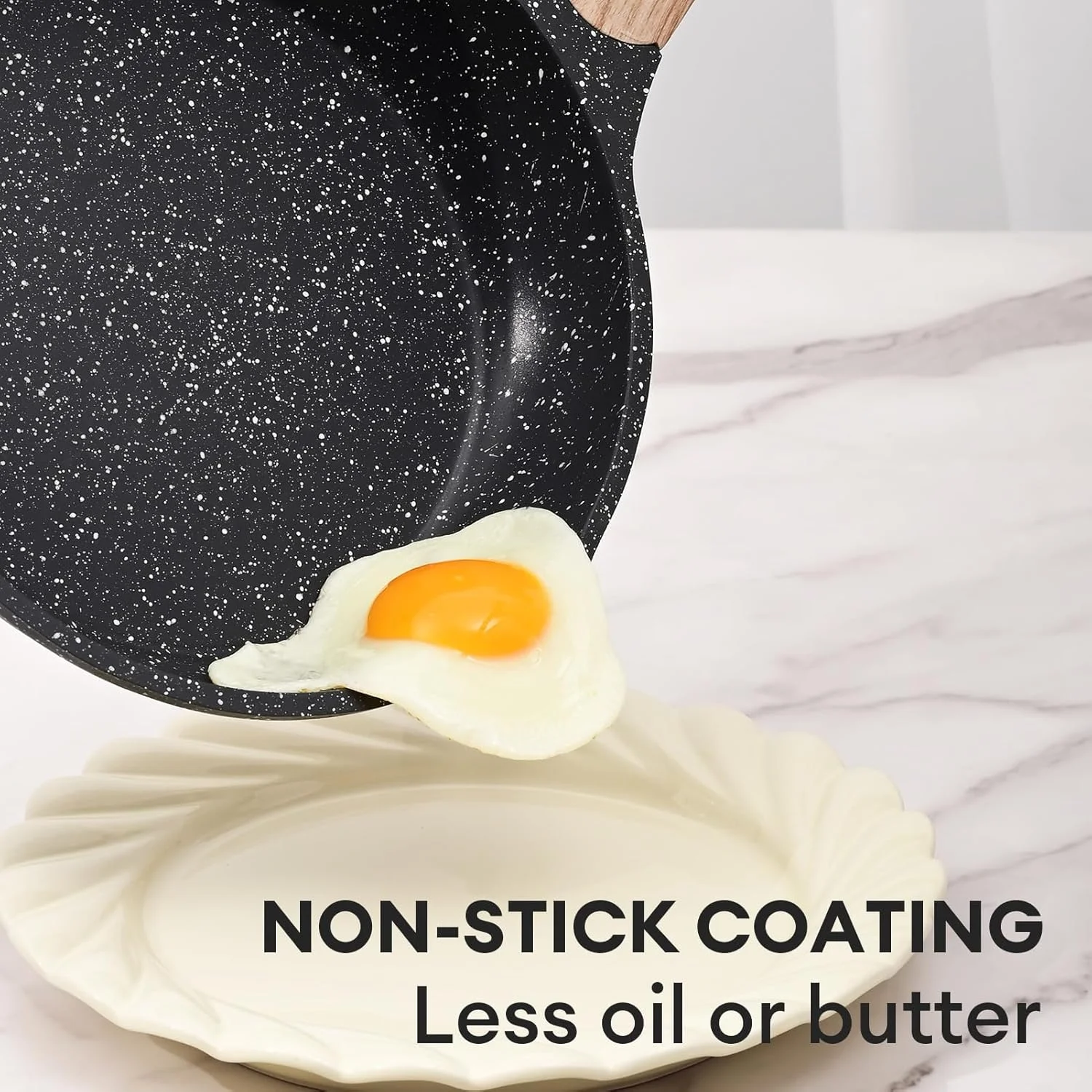 ست ماهیتابه نچسب JEETEE، ست تابه املت نچسب 3 تکه، 8 اینچ، 9.5 اینچ، 11 اینچ، ماهیتابه نچسب گرانیتی با دسته باکالیت، سازگار با همه اجاق گازها (گازی، برقی و القایی)، خاکستری