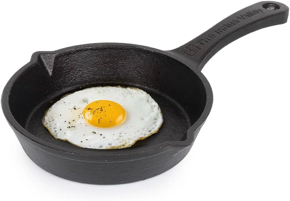 The Indus Valley Preseasoned Cast Iron Fry Pan/Skillet with Long Handle | Very Small 15.9cm/6.2inch, 0.42Ltr, 1.09kg | Induction Friendly | Nonstick Fry Pan,100% Pure & Toxin Free, No Chemical Coating
