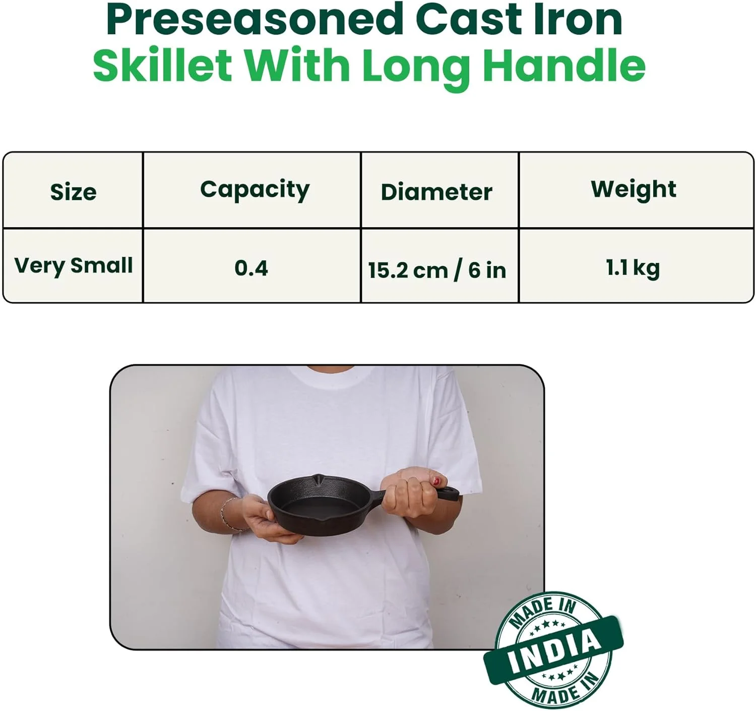 The Indus Valley Preseasoned Cast Iron Fry Pan/Skillet with Long Handle | Very Small 15.9cm/6.2inch, 0.42Ltr, 1.09kg | Induction Friendly | Nonstick Fry Pan,100% Pure & Toxin Free, No Chemical Coating The Indus Valley Preseasoned Cast Iron Fry Pan/Skillet with Long Handle | Very Small 15.9cm/6.2inch, 0.42Ltr, 1.09kg | Induction Friendly | Nonstick Fry Pan,100% Pure & Toxin Free, No Chemical Coating