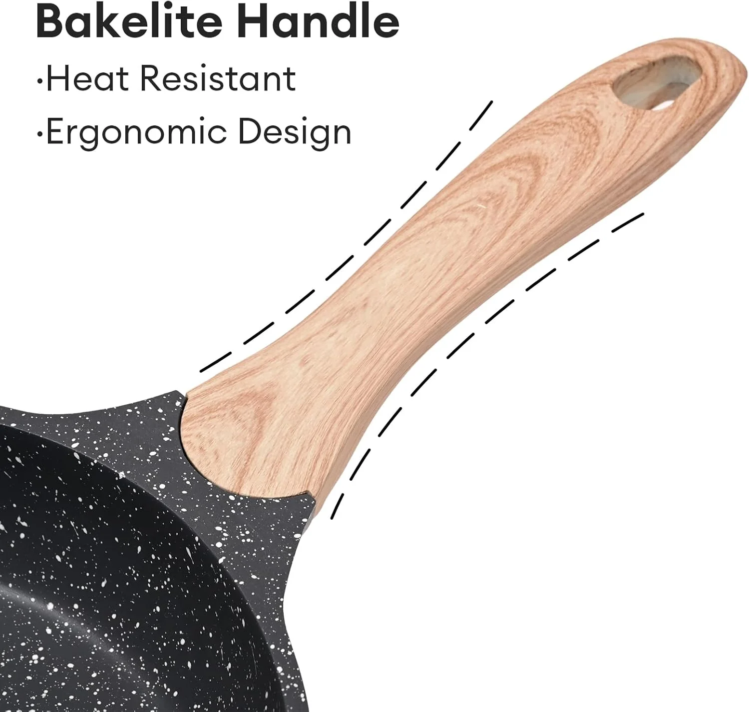 ست ماهیتابه نچسب JEETEE، ست تابه املت نچسب 3 تکه، 8 اینچ، 9.5 اینچ، 11 اینچ، ماهیتابه نچسب گرانیتی با دسته باکالیت، سازگار با همه اجاق گازها (گازی، برقی و القایی)، خاکستری