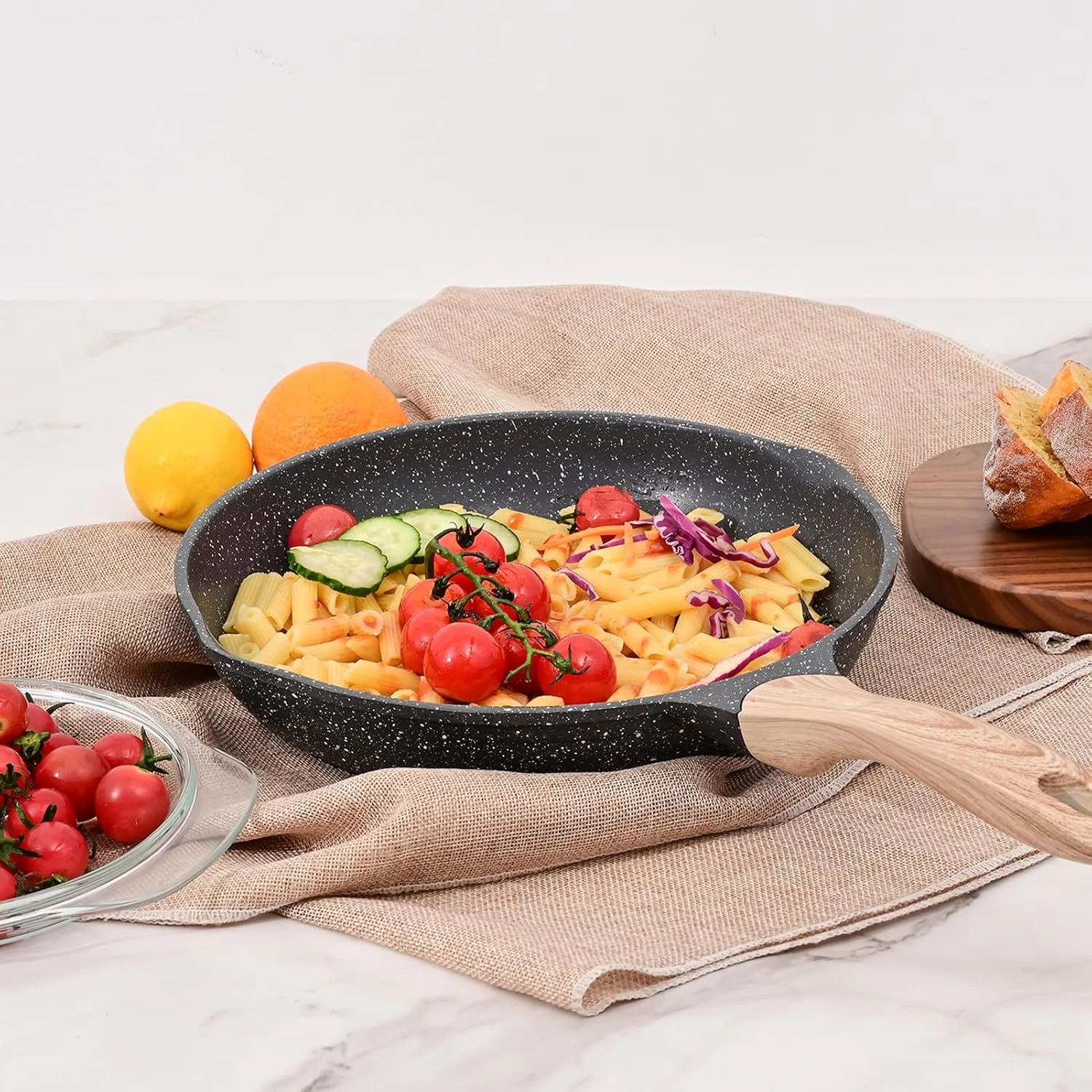 ست ماهیتابه نچسب JEETEE، ست تابه املت نچسب 3 تکه، 8 اینچ، 9.5 اینچ، 11 اینچ، ماهیتابه نچسب گرانیتی با دسته باکالیت، سازگار با همه اجاق گازها (گازی، برقی و القایی)، خاکستری