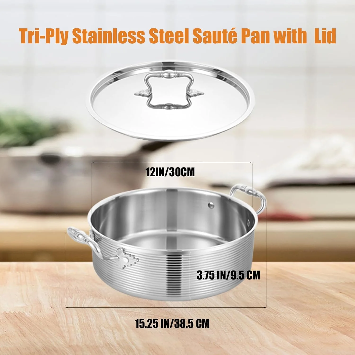 تابه استیل سه لایه اینکیبی با درب استیل، 5.5 کوارت، تابه سرخ کن عمیق 12 اینچی، تابه بزرگ، تابه خورشتی، قابلمه، زودپز بزرگ، سنگین وزن، قابل شستشو در ماشین ظرفشویی و استفاده در فر. تابه استیل سه لایه اینکیبی با درب استیل، 5.5 کوارت، تابه سرخ کن عمیق 12 اینچی، تابه بزرگ، تابه خورشتی، قابلمه، زودپز بزرگ، سنگین وزن، قابل شستشو در ماشین ظرفشویی و استفاده در فر.