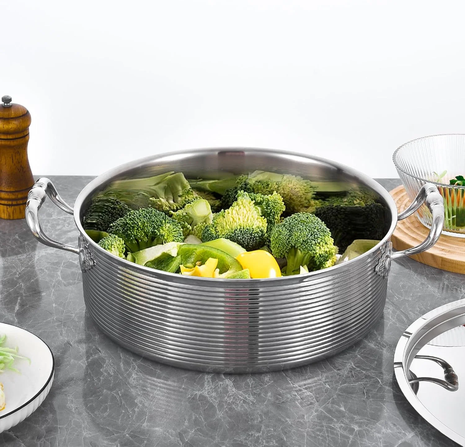 تابه استیل سه لایه اینکیبی با درب استیل، 5.5 کوارت، تابه سرخ کن عمیق 12 اینچی، تابه بزرگ، تابه خورشتی، قابلمه، زودپز بزرگ، سنگین وزن، قابل شستشو در ماشین ظرفشویی و استفاده در فر. تابه استیل سه لایه اینکیبی با درب استیل، 5.5 کوارت، تابه سرخ کن عمیق 12 اینچی، تابه بزرگ، تابه خورشتی، قابلمه، زودپز بزرگ، سنگین وزن، قابل شستشو در ماشین ظرفشویی و استفاده در فر.