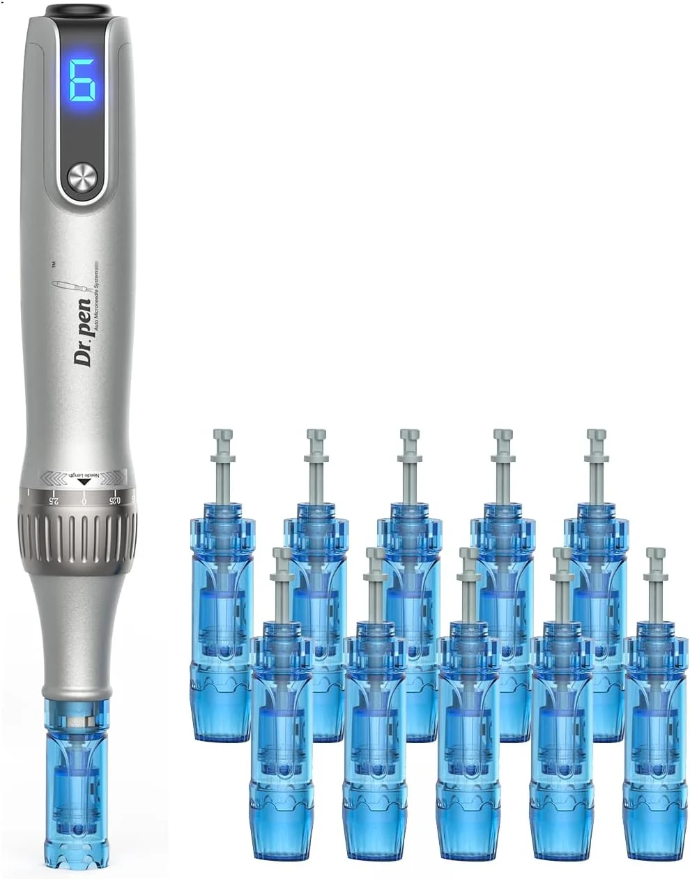 OUNA Electric Derma Pen Skin Care Tool Mesotherapy Auto Micro Derma Therapy With Cartridges 18pins *2 + 24pins *2 + 36pins *2 + 42pins *2 + Nano-R *2