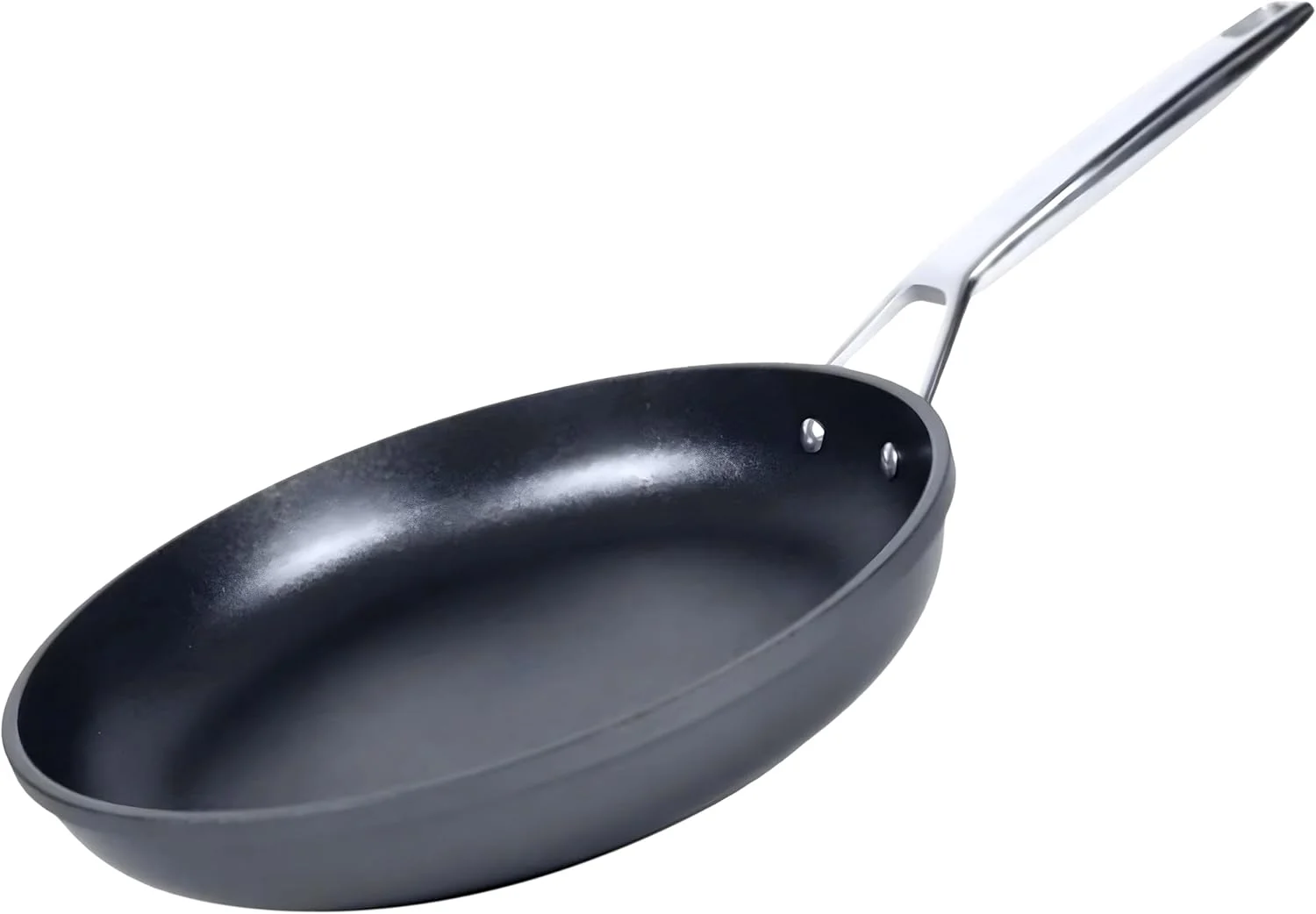 تابه القایی های-تک B&S | تابه نچسب با روکش الماس | تابه آلومینیومی ضخیم با دسته استیل ضد زنگ | مقاوم در برابر خراش | قابل شستشو در ماشین ظرفشویی و استفاده در فر (مشکی، 24 سانتی متر)