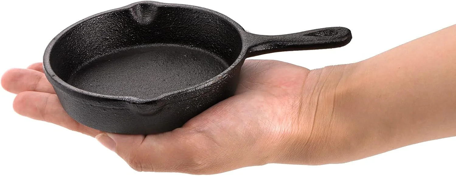 تابه کوچک چدنی هایسیدن، بسته 4 عددی، تابه های سرخ کردنی کوچک 4 اینچی با دو دهانه چکه گیر، ایمن برای اجاق گاز، فر، گریل، استفاده در داخل و خارج از منزل، نچسب