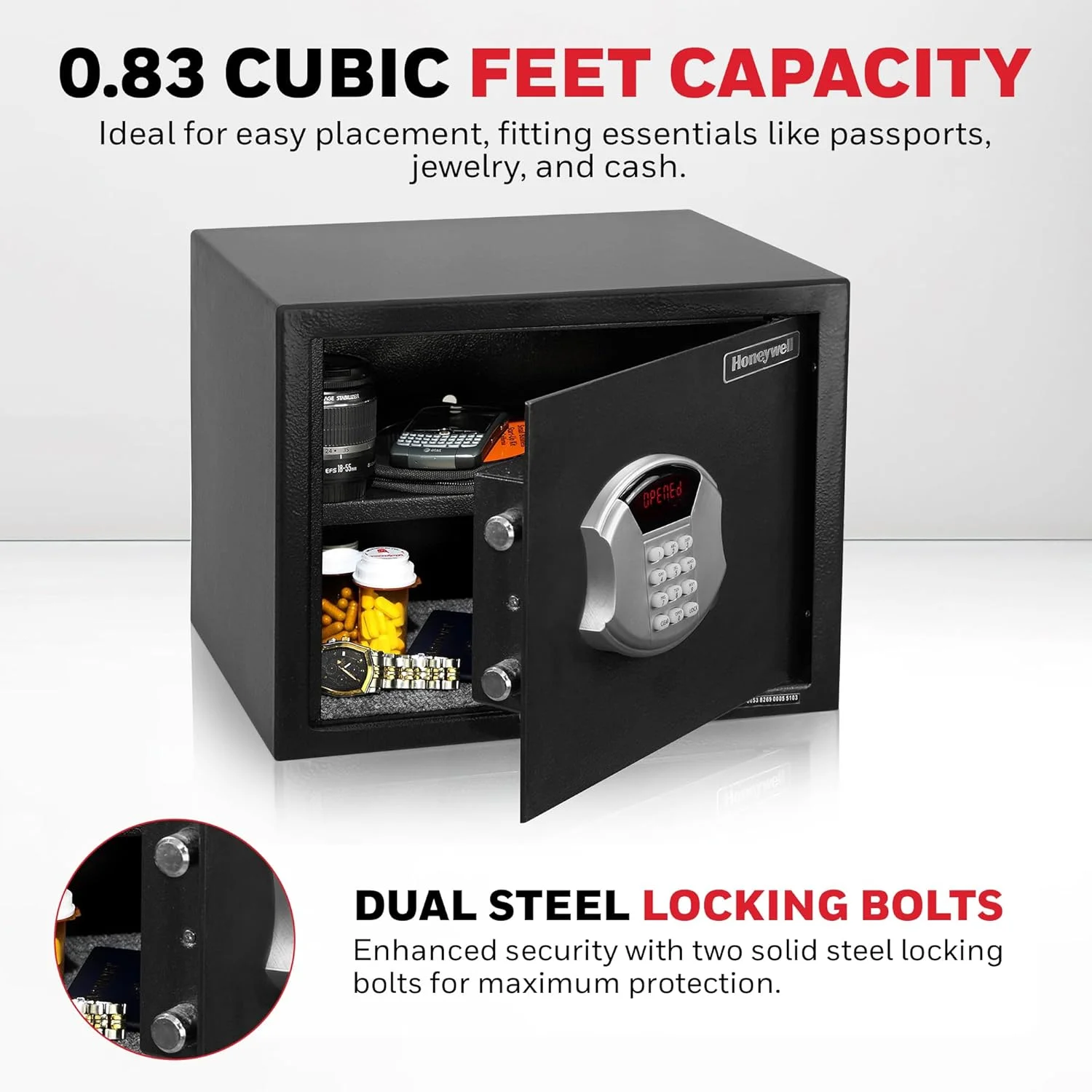 گاوصندوق امنیتی کوچک فولادی هانیول مدل 5103 با قفل دیجیتال، 0.84 فوت مکعب، 14.6 کیلوگرم، مشکی کوچک گاوصندوق امنیتی کوچک فولادی هانیول مدل 5103 با قفل دیجیتال، 0.84 فوت مکعب، 14.6 کیلوگرم، مشکی کوچک