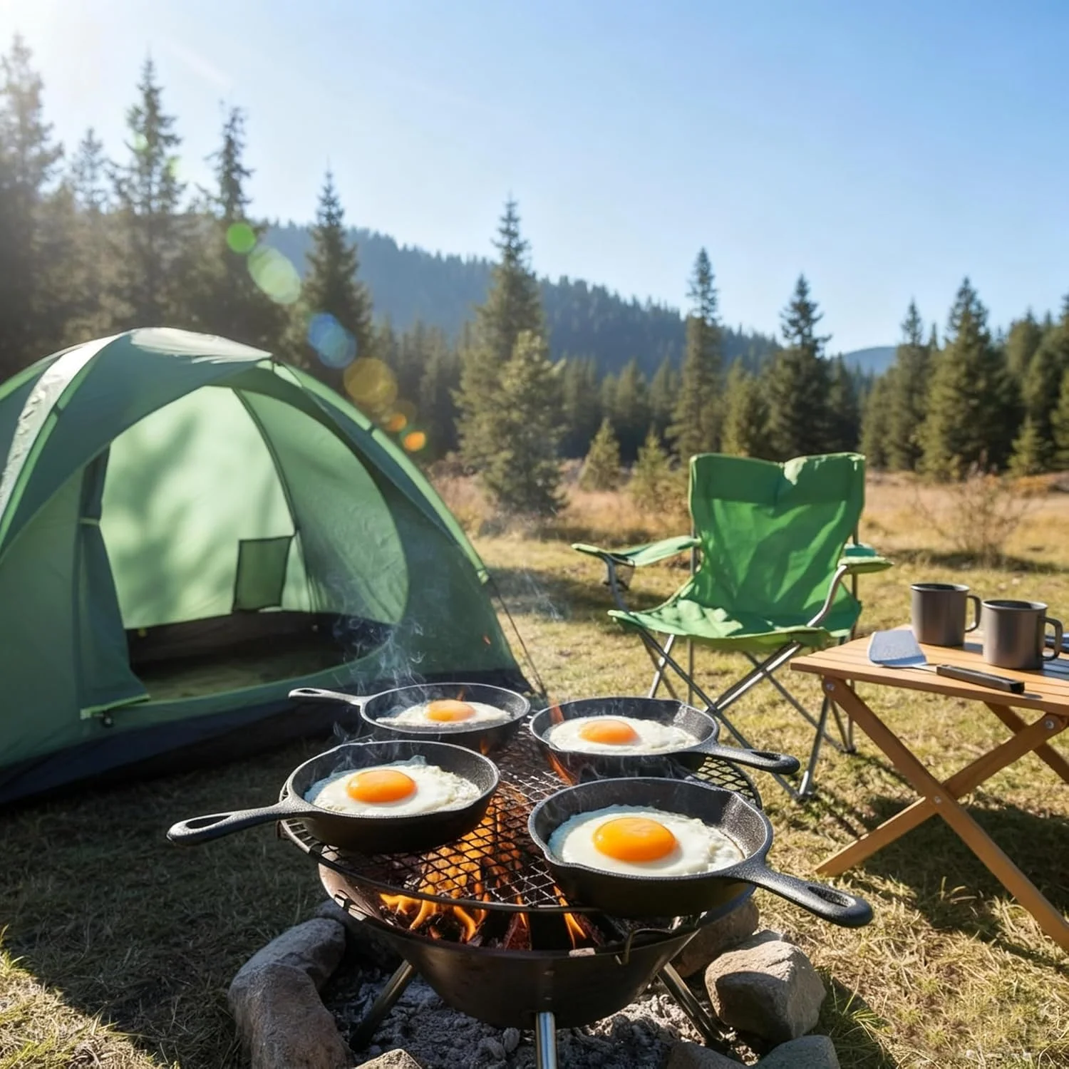 تابه کوچک چدنی هایسیدن، بسته 4 عددی، تابه های سرخ کردنی کوچک 4 اینچی با دو دهانه چکه گیر، ایمن برای اجاق گاز، فر، گریل، استفاده در داخل و خارج از منزل، نچسب