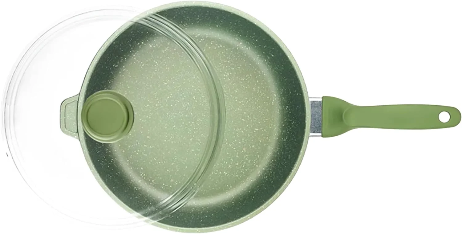 تابه القایی های-تک برایت استون با درب شیشه ای | تابه نچسب 24 سانتی متری با پوشش سه لایه گرین استون | تابه آلومینیومی ضخیم ایتالیایی | مقاوم در برابر خراش و بدون نیکل | سبز تابه القایی های-تک برایت استون با درب شیشه ای | تابه نچسب 24 سانتی متری با پوشش سه لایه گرین استون | تابه آلومینیومی ضخیم ایتالیایی | مقاوم در برابر خراش و بدون نیکل | سبز