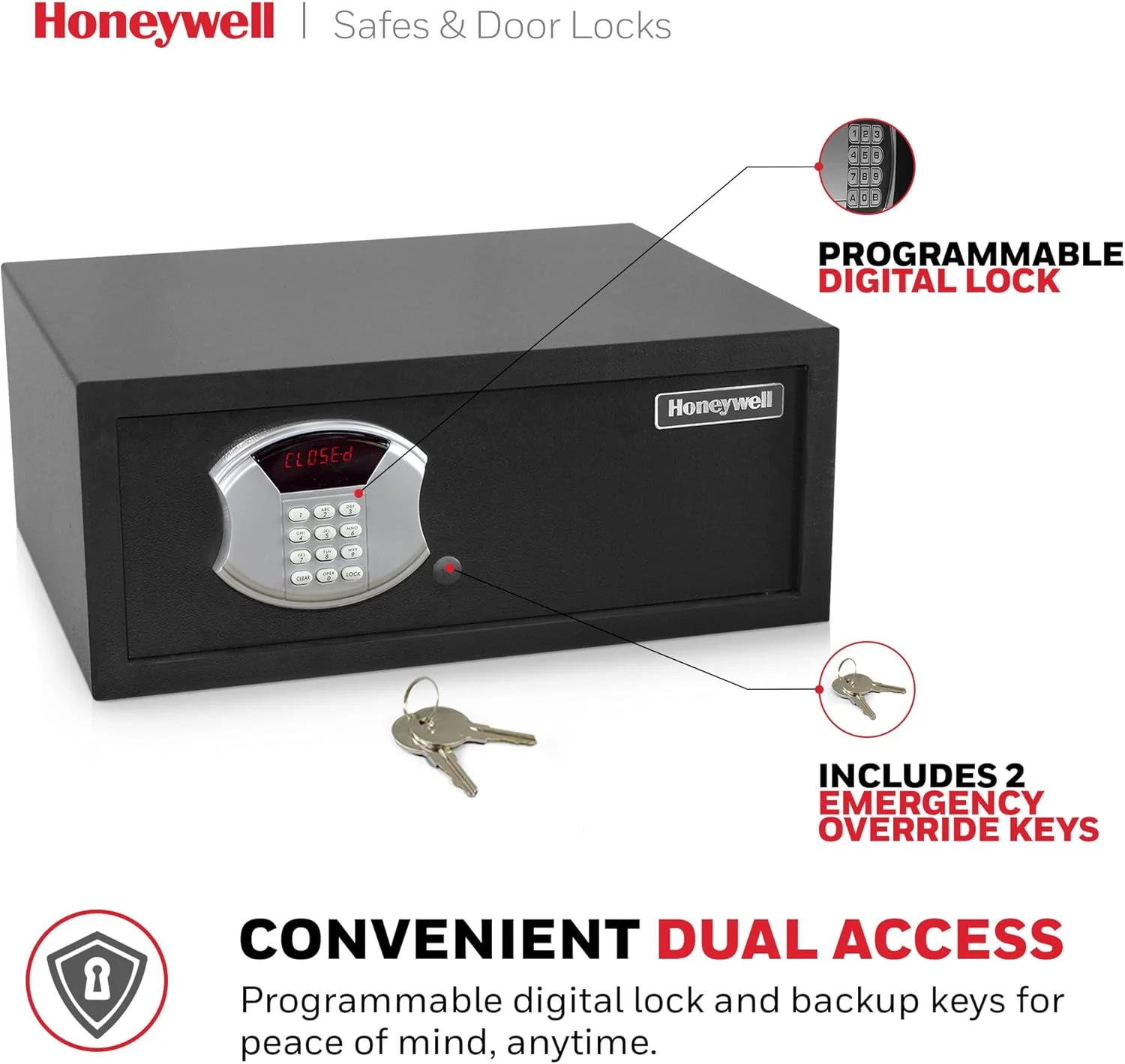 گاوصندوق امنیتی فولادی هانیول با قفل دیجیتال، کم ارتفاع متوسط، 1.14 فوت مکعب گاوصندوق امنیتی فولادی هانیول با قفل دیجیتال، کم ارتفاع متوسط، 1.14 فوت مکعب