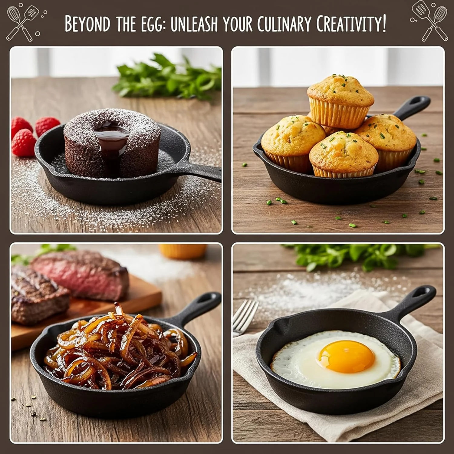 تابه کوچک چدنی هایسیدن، بسته 4 عددی، تابه های سرخ کردنی کوچک 4 اینچی با دو دهانه چکه گیر، ایمن برای اجاق گاز، فر، گریل، استفاده در داخل و خارج از منزل، نچسب