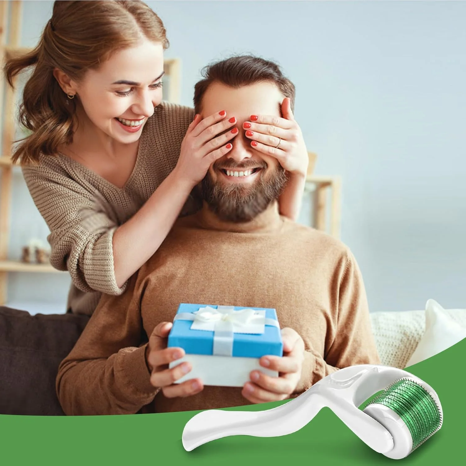 غلتک درما ONLYSKY BEAUTY، غلتک ریش 540، غلتک میکرونیدلینگ تیتانیومی برای استفاده خانگی مردان و زنان 0.25 میلی متر (دسته سفید + غلتک سبز)