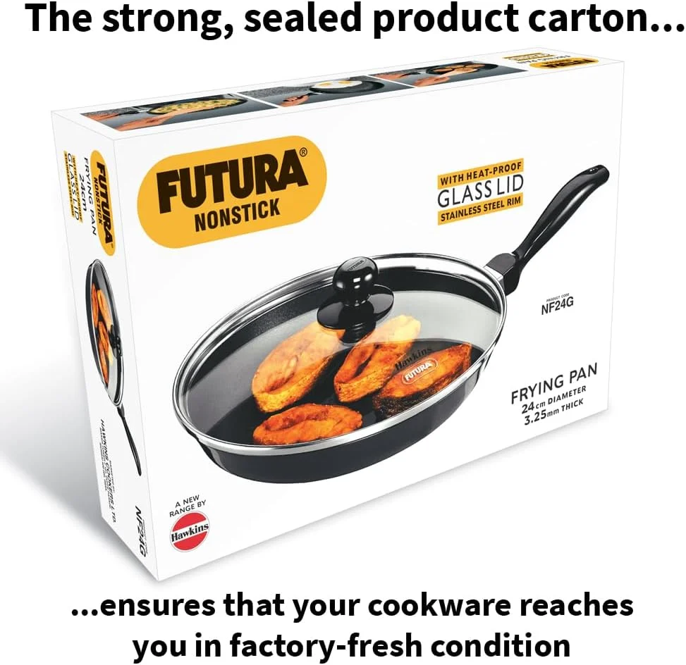 تابه سرخ کن هاوکینز فوتورا 26 سانتی متر، تابه نچسب با درب شیشه ای، تابه، مشکی (NF26G)