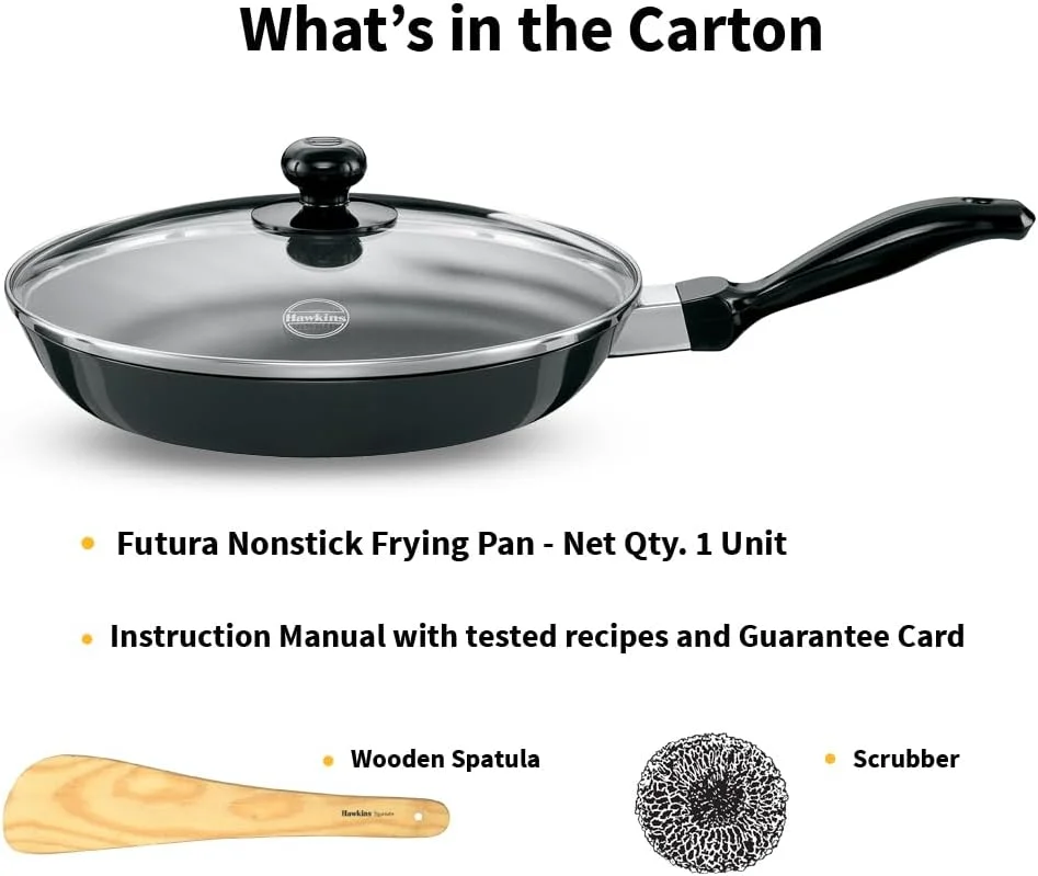 تابه سرخ کن هاوکینز فوتورا 26 سانتی متر، تابه نچسب با درب شیشه ای، تابه، مشکی (NF26G)