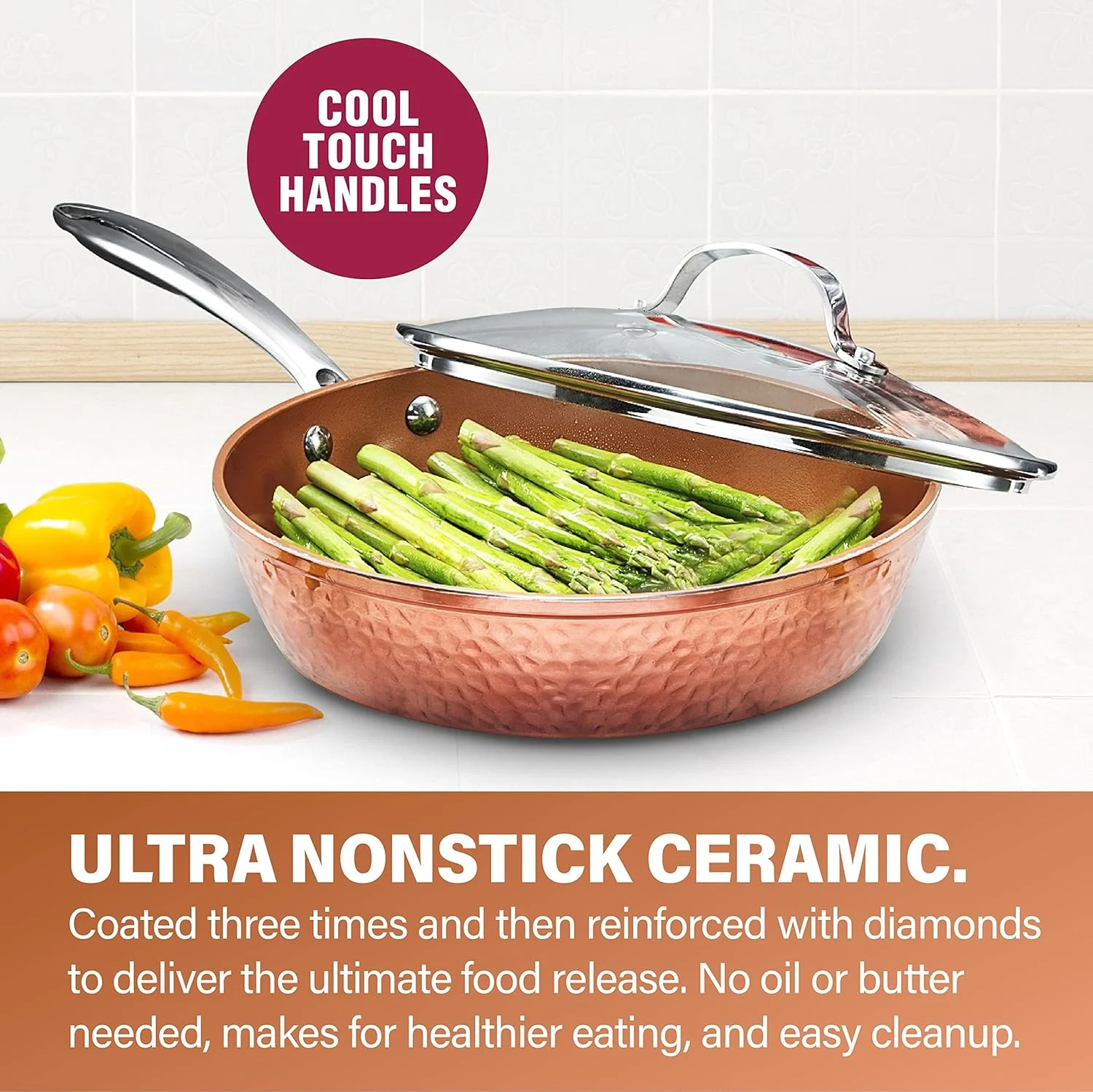 تابه چکش کاری شده گاتهام استیل 9.5 اینچی با درب شیشه ای مقاوم و دسته های لمسی خنک، تابه سرخ کن فوق العاده نچسب، مقاوم در برابر خراش، قابل شستشو در ماشین ظرفشویی و ایمن برای فر، تابه های سرخ کردنی و تابه های نچسب غیر سمی، همانطور که در تلویزیون دیده اید تابه چکش کاری شده گاتهام استیل 9.5 اینچی با درب شیشه ای مقاوم و دسته های لمسی خنک، تابه سرخ کن فوق العاده نچسب، مقاوم در برابر خراش، قابل شستشو در ماشین ظرفشویی و ایمن برای فر، تابه های سرخ کردنی و تابه های نچسب غیر سمی، همانطور که در تلویزیون دیده اید