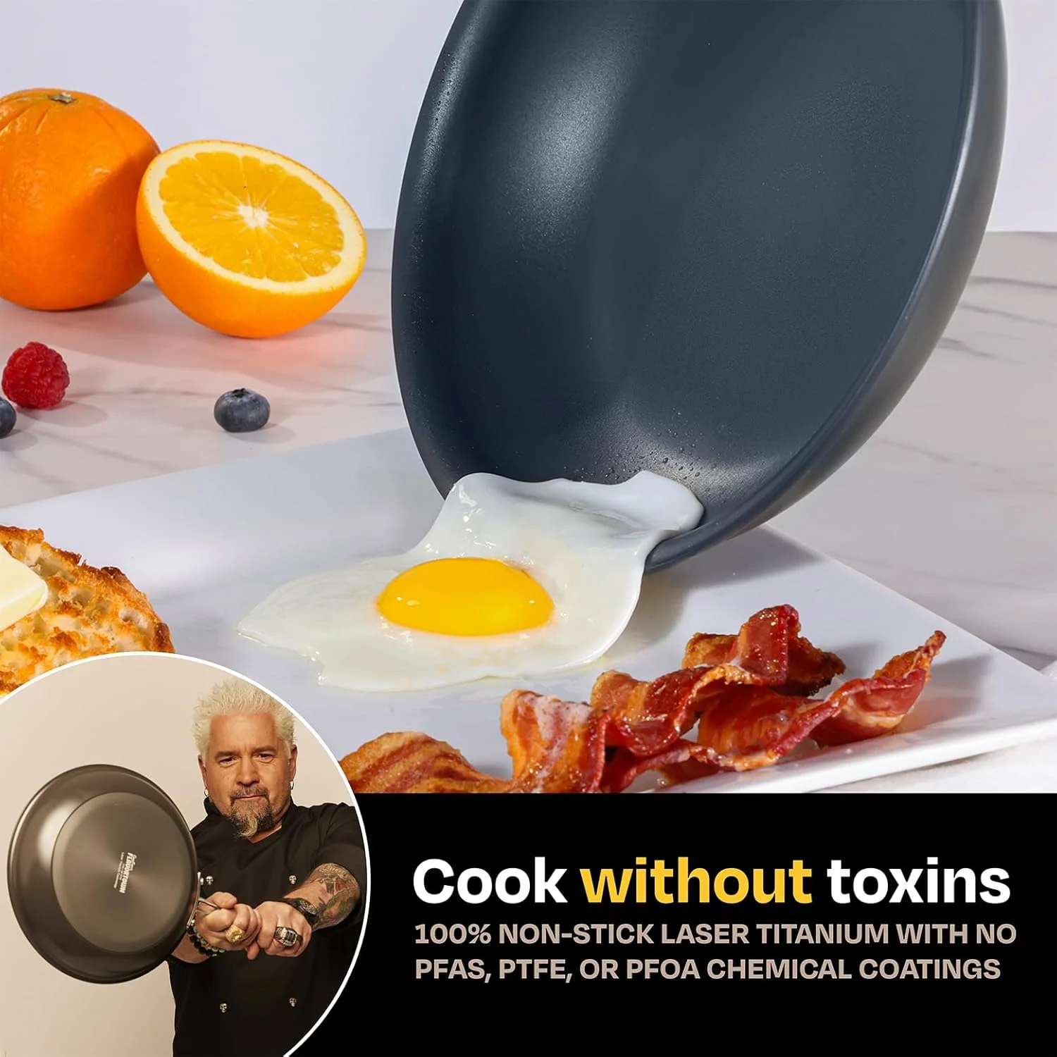 تابه سرخ کن ۱۰ اینچی لیزری تیتانیومی Flavortown گای فیری - ظروف نچسب ساخته شده بدون PFAS، PTFE یا PFOA، ۳ برابر بادوام تر، قابل شستشو در ماشین ظرفشویی، قابل استفاده در فر تابه سرخ کن ۱۰ اینچی لیزری تیتانیومی Flavortown گای فیری - ظروف نچسب ساخته شده بدون PFAS، PTFE یا PFOA، ۳ برابر بادوام تر، قابل شستشو در ماشین ظرفشویی، قابل استفاده در فر