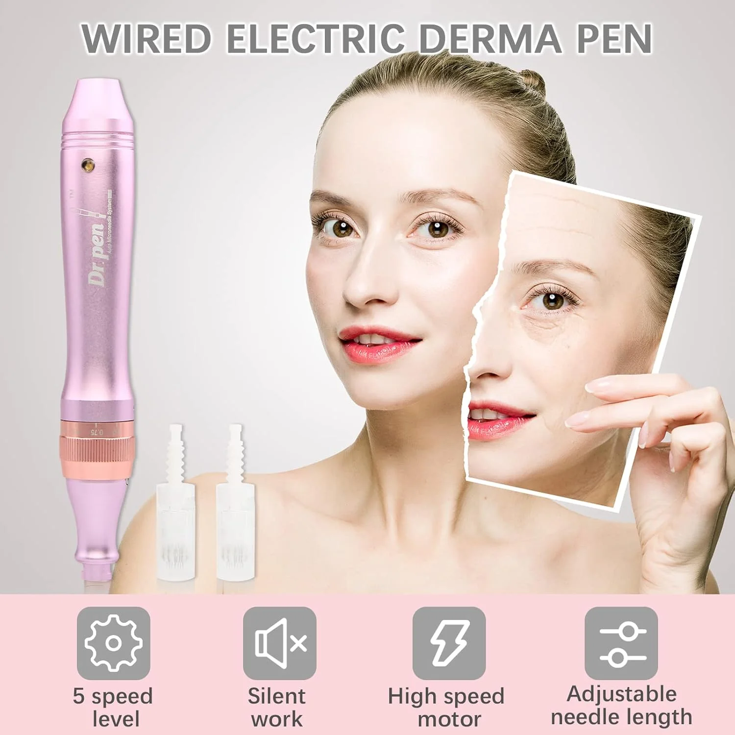 قلم درما برقی بی سیم Morelian M7 ابزار مراقبت از پوست قلم میکرونیدلینگ درما مزوتراپی خودکار با کارتریج