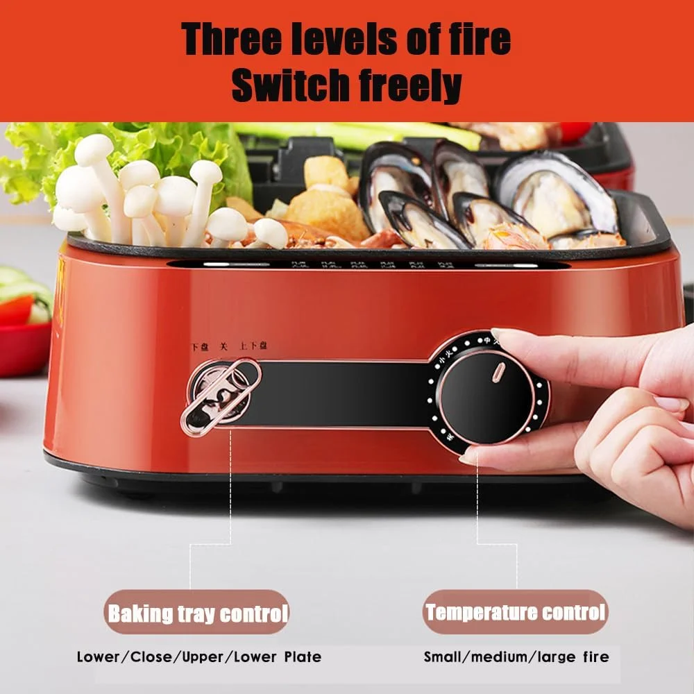 تابه برقی و ماهیتابه GZRLVVIN با درب شیشه ای، پوشش نچسب، توان 1800 وات، کنترل دمای قابل تنظیم، 12 در 10 اینچ، تاشو، مناسب پیک نیک و دورهمی خانوادگی، قرمز تابه برقی و ماهیتابه GZRLVVIN با درب شیشه ای، پوشش نچسب، توان 1800 وات، کنترل دمای قابل تنظیم، 12 در 10 اینچ، تاشو، مناسب پیک نیک و دورهمی خانوادگی، قرمز