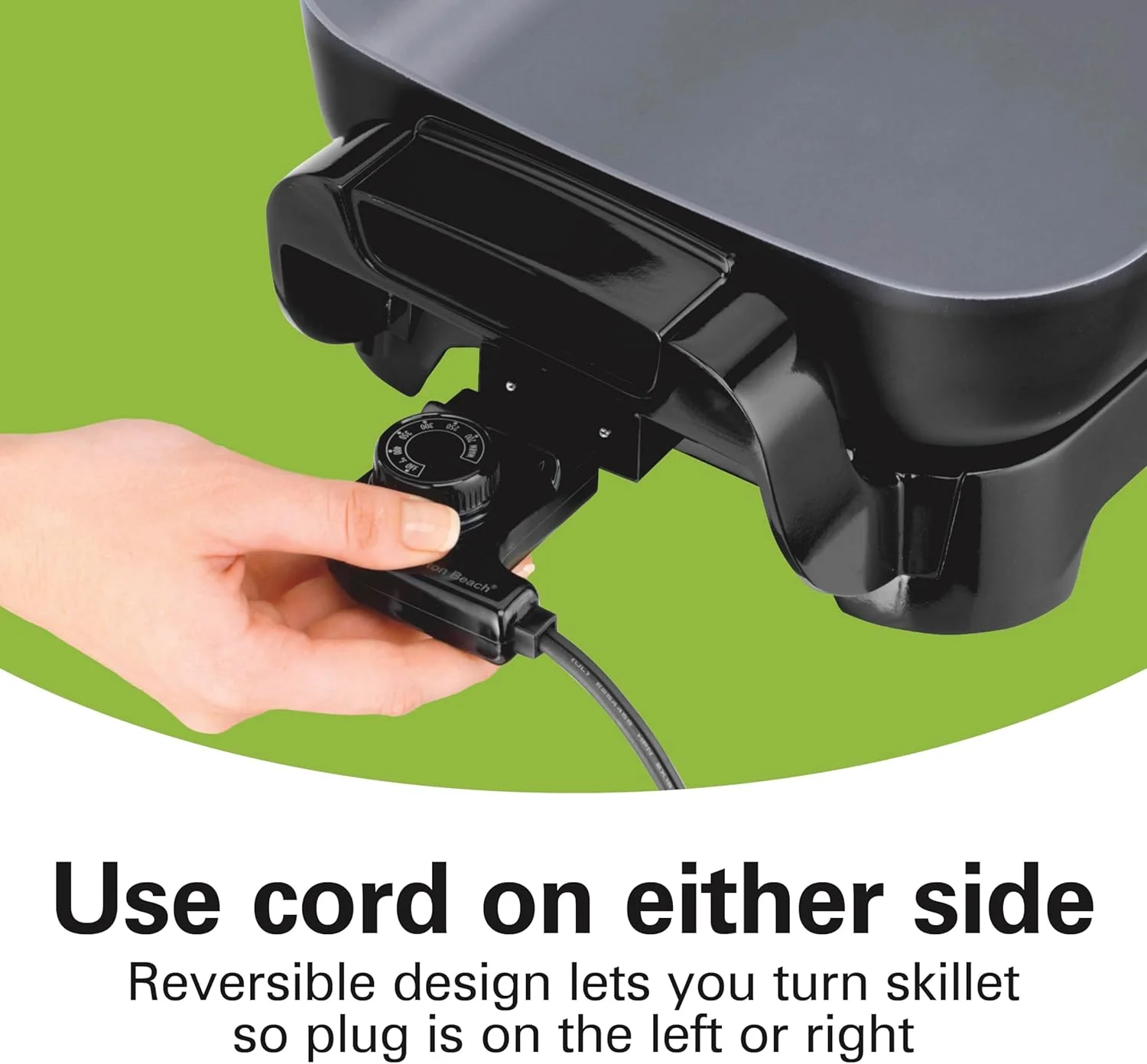 تابه برقی سرامیکی همیلتون بیچ Durathon با تابه جداشدنی 30x38 سانتی‌متری، دمای قابل تنظیم، طراحی دو طرفه و درب شیشه‌ای مقاوم (38531)