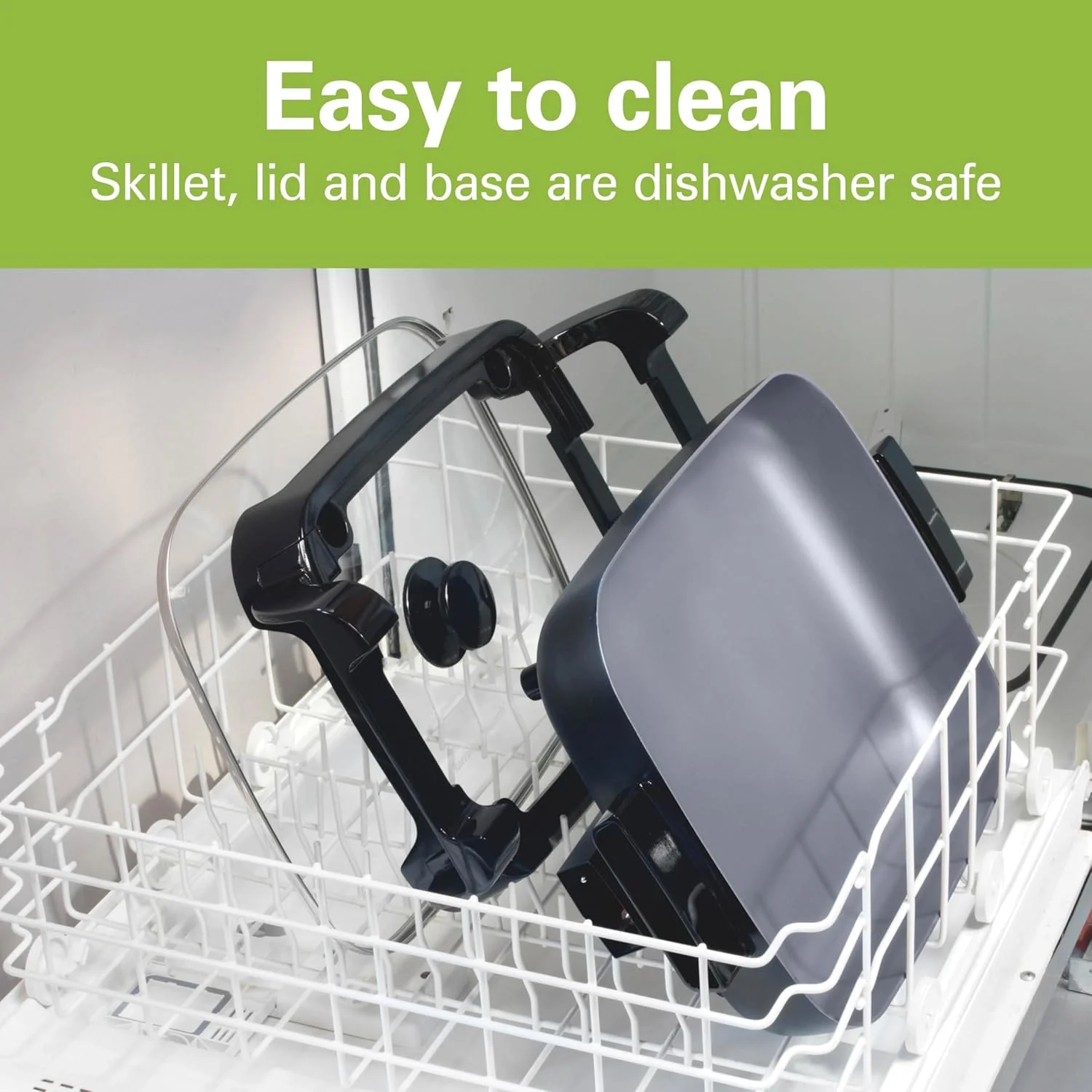 تابه برقی سرامیکی همیلتون بیچ Durathon با تابه جداشدنی 30x38 سانتی‌متری، دمای قابل تنظیم، طراحی دو طرفه و درب شیشه‌ای مقاوم (38531)