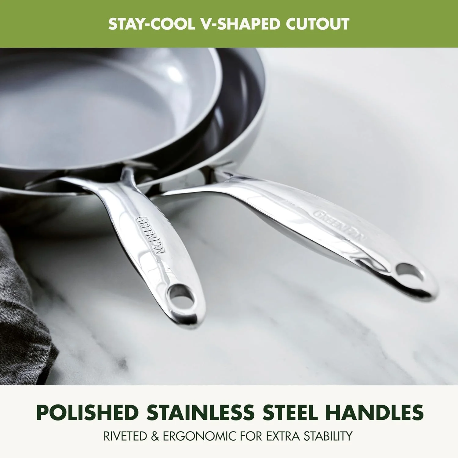 ست تابه استیل سه لایه GreenPan Valencia Pro شامل تابه های 8 و 10 اینچی، پوشش نچسب سرامیکی سالم و فاقد PFAS و PFOA، مناسب برای انواع اجاق گاز، قابل شستشو در ماشین ظرفشویی و استفاده در فر ست تابه استیل سه لایه GreenPan Valencia Pro شامل تابه های 8 و 10 اینچی، پوشش نچسب سرامیکی سالم و فاقد PFAS و PFOA، مناسب برای انواع اجاق گاز، قابل شستشو در ماشین ظرفشویی و استفاده در فر