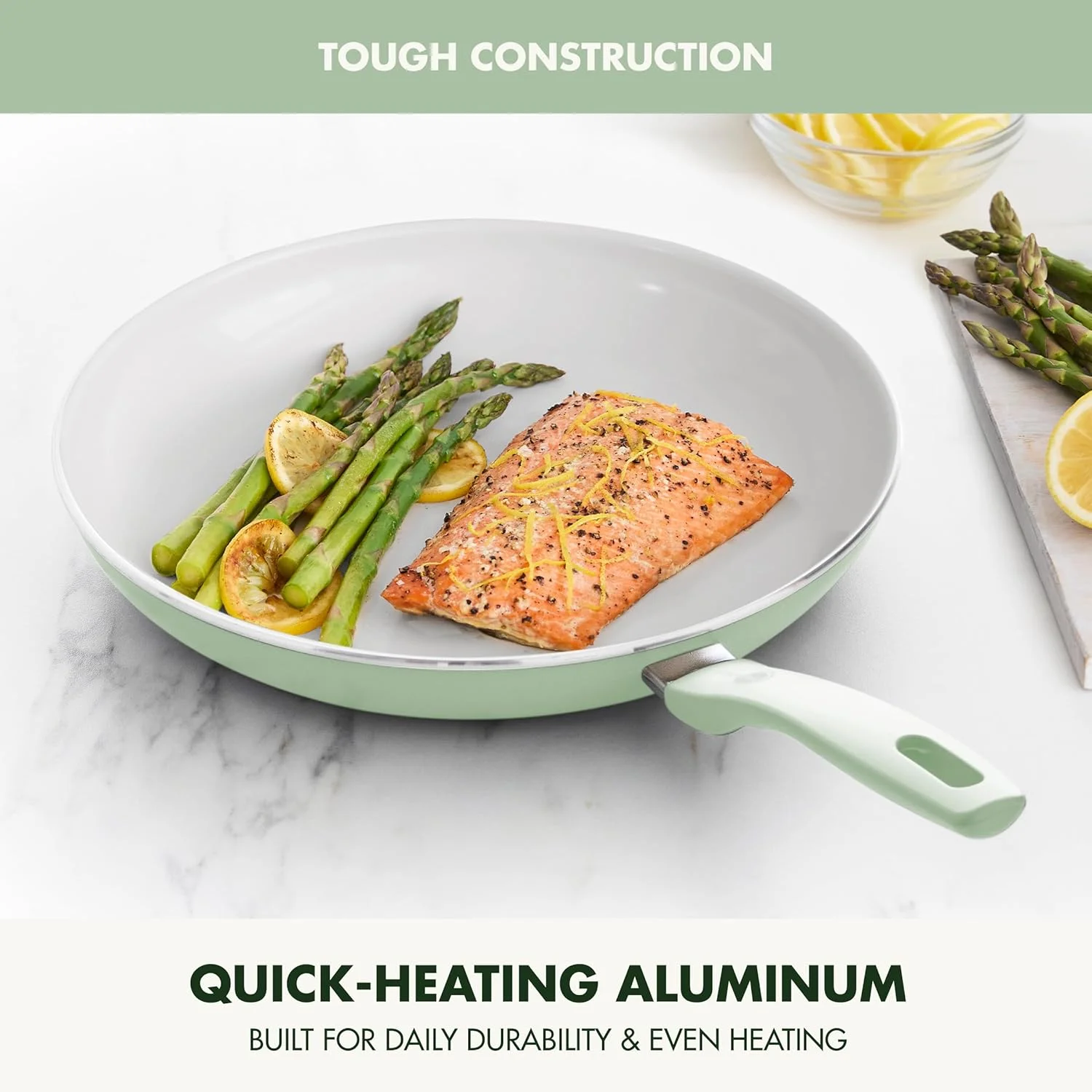 تابه سرخ کن 30 سانتی متری گرین پن Dover، پوشش نچسب سرامیکی غیر سمی و فاقد PFAS، مناسب برای سرخ کردن، تفت دادن، پخت تخم مرغ و املت، قابل شستشو در ماشین ظرفشویی و استفاده در فر، دسته خنک شونده، لبه های آسان ریز