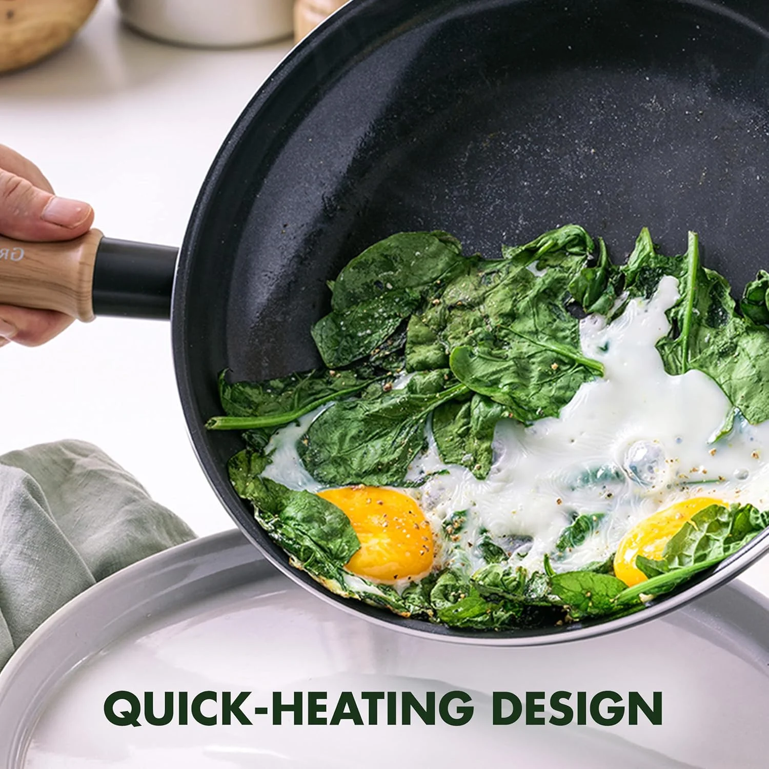 ست تابه نچسب سرامیکی سالم گرین پن مدل هادسون، سایز 9.5 و 11 اینچ، دسته با طرح چوب قدیمی، فاقد PFAS، قابل شستشو در ماشین ظرفشویی، مشکی ست تابه نچسب سرامیکی سالم گرین پن مدل هادسون، سایز 9.5 و 11 اینچ، دسته با طرح چوب قدیمی، فاقد PFAS، قابل شستشو در ماشین ظرفشویی، مشکی