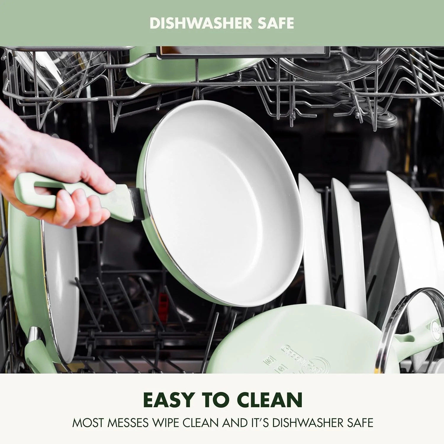 تابه سرخ کن 30 سانتی متری گرین پن Dover، پوشش نچسب سرامیکی غیر سمی و فاقد PFAS، مناسب برای سرخ کردن، تفت دادن، پخت تخم مرغ و املت، قابل شستشو در ماشین ظرفشویی و استفاده در فر، دسته خنک شونده، لبه های آسان ریز