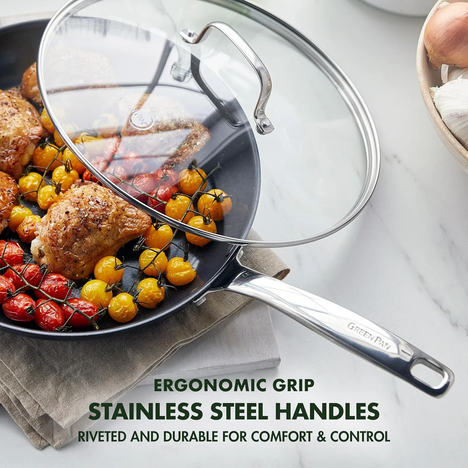 تابه درب دار 30 سانتی متری گرین پن مدل Chatham Black Prime Midnight، روکش نچسب سرامیکی سالم، بدنه آنودایز سخت، مشکی تابه درب دار 30 سانتی متری گرین پن مدل Chatham Black Prime Midnight، روکش نچسب سرامیکی سالم، بدنه آنودایز سخت، مشکی