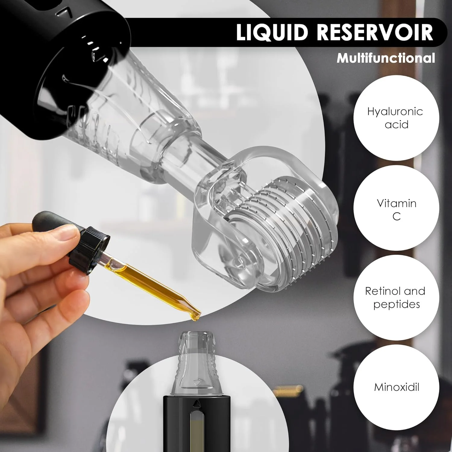 درمارولر 0.25 میلیمتری با مخزن برای مو، ریش، پوست، لب، چین و چروک، ترکهای پوستی، هایپرپیگمنتیشن، استفاده فوری از سرم، 105 سوزن تیتانیومی درمارولر 0.25 میلیمتری با مخزن برای مو، ریش، پوست، لب، چین و چروک، ترکهای پوستی، هایپرپیگمنتیشن، استفاده فوری از سرم، 105 سوزن تیتانیومی