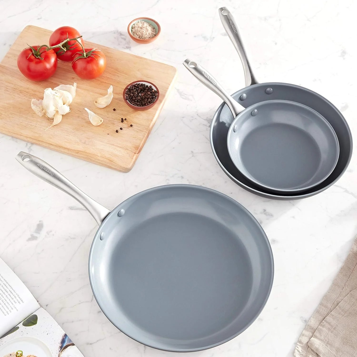 GreenPan Lima Healthy Ceramic Nonstick, 8" 10" and 12" Frying Pan Skillet Set, Gray GreenPan Lima Healthy Ceramic Nonstick, 8" 10" and 12" Frying Pan Skillet Set, Gray