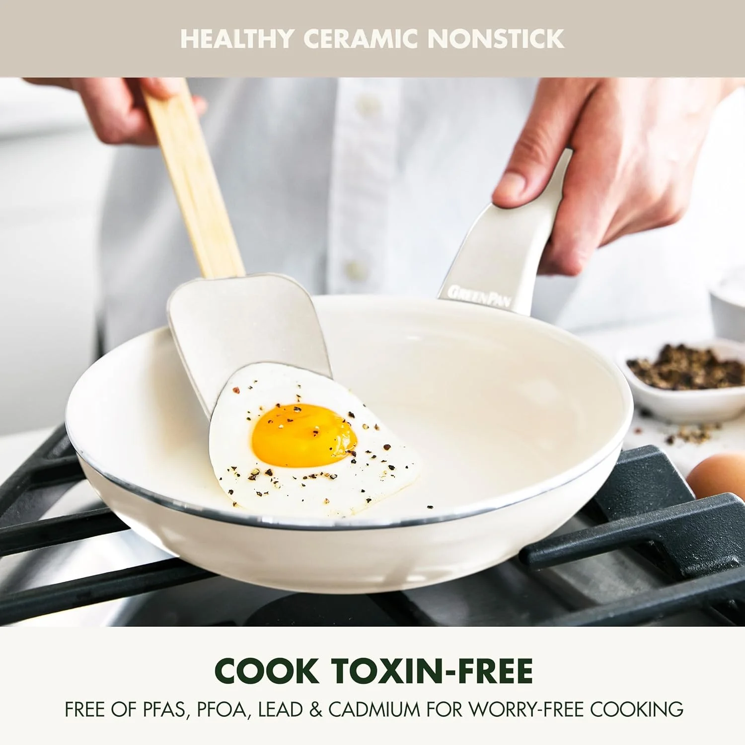 تابه نچسب سرامیکی سالم گرین پن Dover، تابه سرخ کردنی 8 اینچی با کفگیر، بدون PFAS، قابل شستشو در ماشین ظرفشویی، دسته با طراحی ارگونومیک، سفید کرمی تابه نچسب سرامیکی سالم گرین پن Dover، تابه سرخ کردنی 8 اینچی با کفگیر، بدون PFAS، قابل شستشو در ماشین ظرفشویی، دسته با طراحی ارگونومیک، سفید کرمی