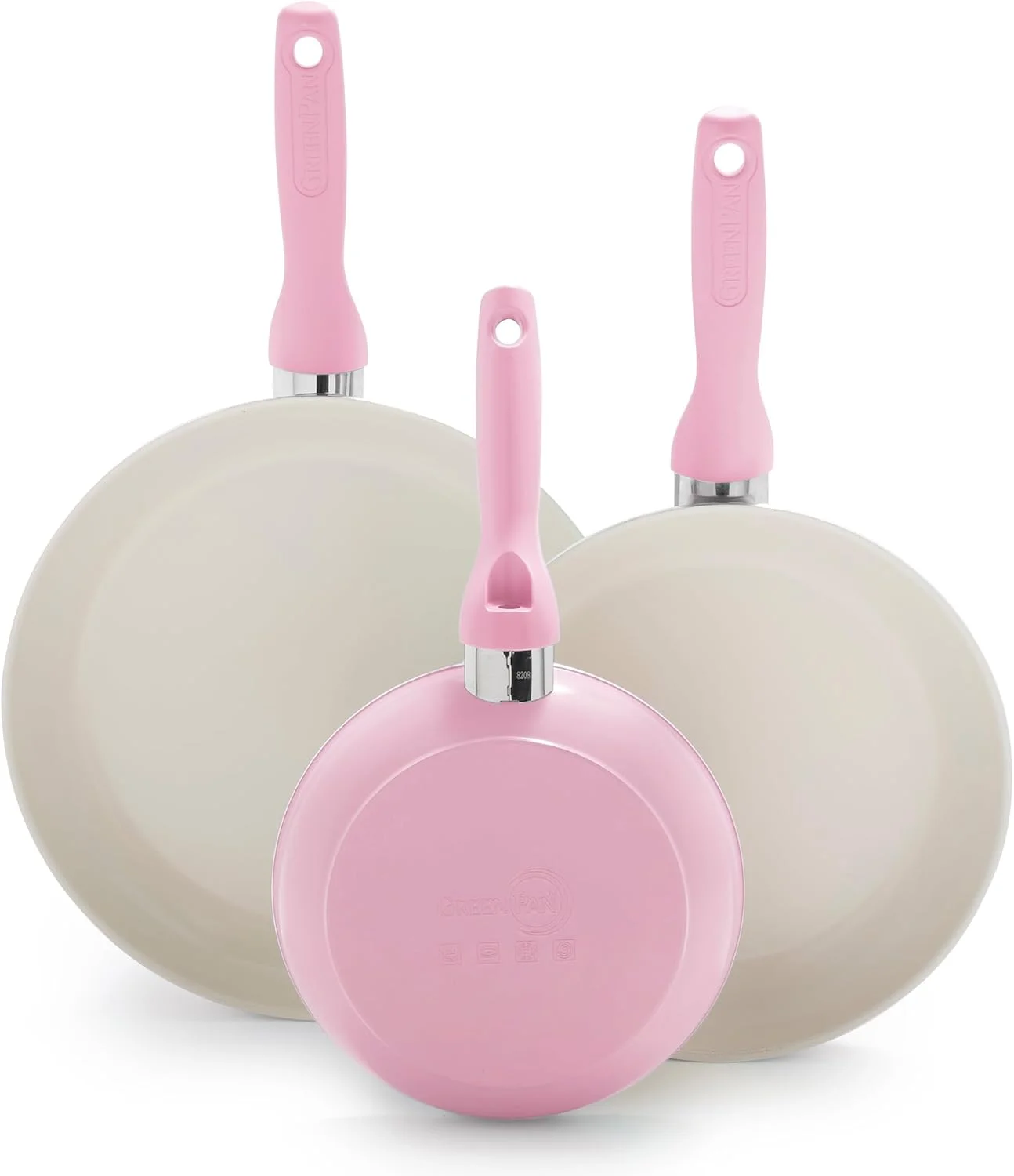 GreenPan Rio Hard Anodized Healthy Ceramic Nonstick, 7" 9.5" and 11" 3 Piece Frying Pan Skillet Set, Soft Grip Handle, PFAS-Free, Dishwasher Safe, Oven Safe, Pink GreenPan Rio Hard Anodized Healthy Ceramic Nonstick, 7" 9.5" and 11" 3 Piece Frying Pan Skillet Set, Soft Grip Handle, PFAS-Free, Dishwasher Safe, Oven Safe, Pink