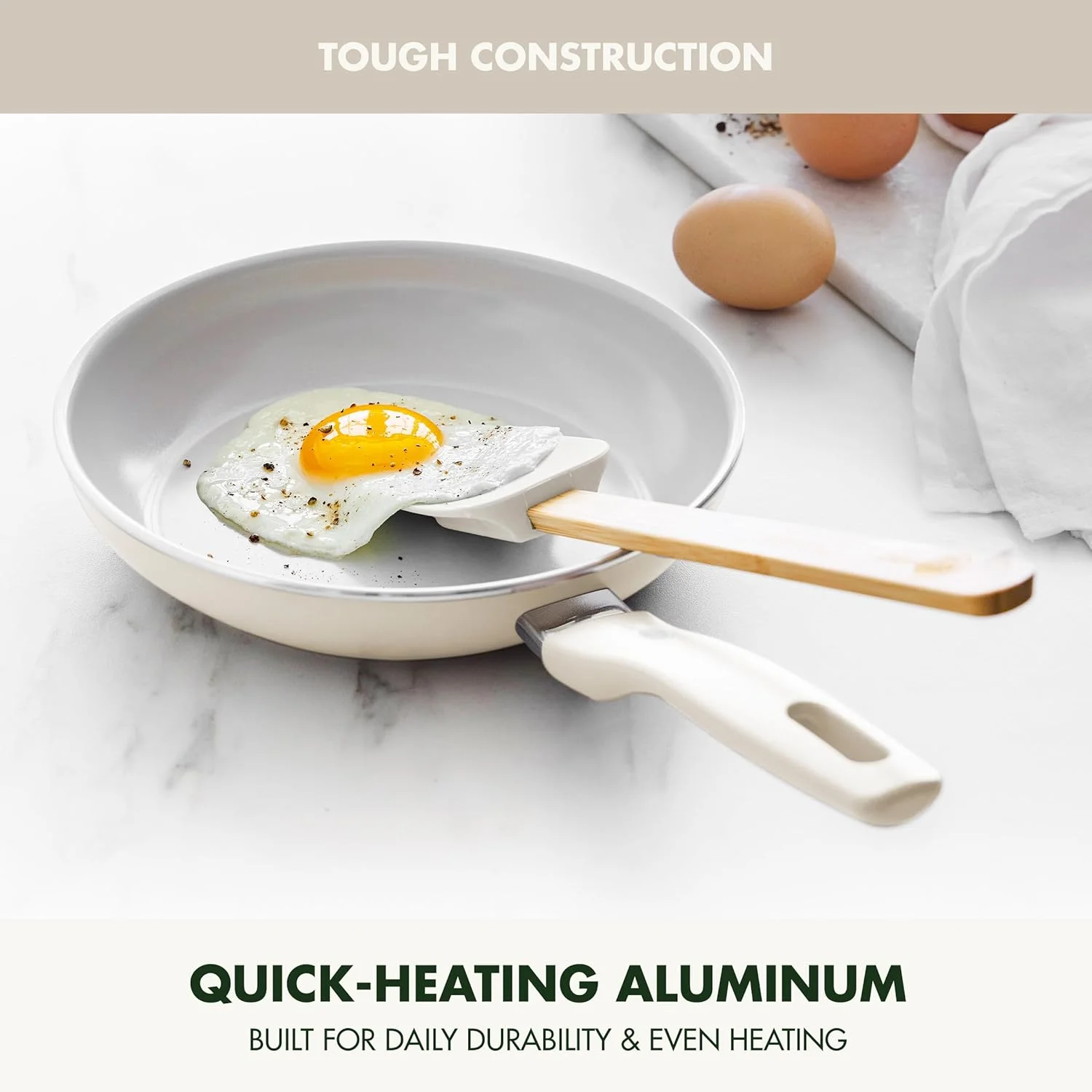 تابه نچسب سرامیکی سالم گرین پن Dover، تابه سرخ کردنی 8 اینچی با کفگیر، بدون PFAS، قابل شستشو در ماشین ظرفشویی، دسته با طراحی ارگونومیک، سفید کرمی تابه نچسب سرامیکی سالم گرین پن Dover، تابه سرخ کردنی 8 اینچی با کفگیر، بدون PFAS، قابل شستشو در ماشین ظرفشویی، دسته با طراحی ارگونومیک، سفید کرمی