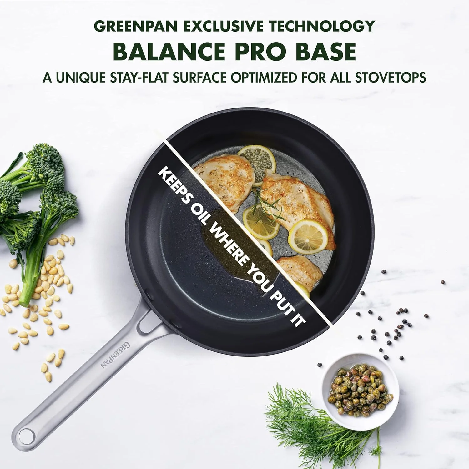 تابه سرخ کن 28 سانتی متری گرین پن امگا با پوشش نچسب سرامیکی سالم و بدنه آنودایز سخت، بدون PFAS، مناسب برای اجاق های القایی، قابل شستشو در ماشین ظرفشویی، قابل استفاده در فر، مشکی