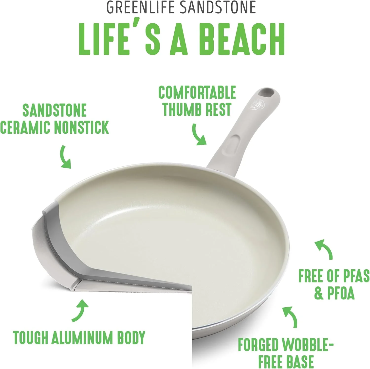 تابه نچسب سرامیکی 8 اینچی GreenLife با دستگیره نرم، فاقد PFAS و PFOA، قابل شستشو در ماشین ظرفشویی، تابه املت تخم مرغ، ظروف آشپزی برای پخت آسان، لوازم ضروری آشپزخانه نچسب، خاکستری