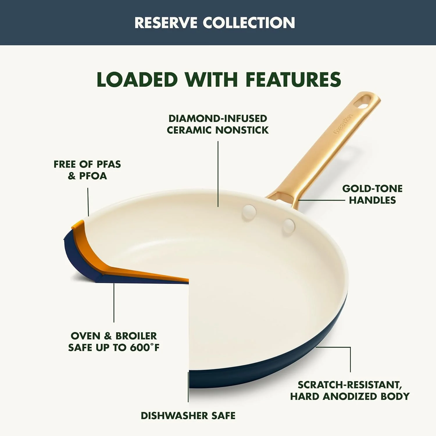 ست 3 تکه تابه نچسب سرامیکی سخت آنودایز شده GreenPan Reserve، دسته طلایی، بدون PFAS، قابل شستشو در ماشین ظرفشویی، قابل استفاده در فر، آبی تیره، 8، 10 و 12 اینچ ست 3 تکه تابه نچسب سرامیکی سخت آنودایز شده GreenPan Reserve، دسته طلایی، بدون PFAS، قابل شستشو در ماشین ظرفشویی، قابل استفاده در فر، آبی تیره، 8، 10 و 12 اینچ
