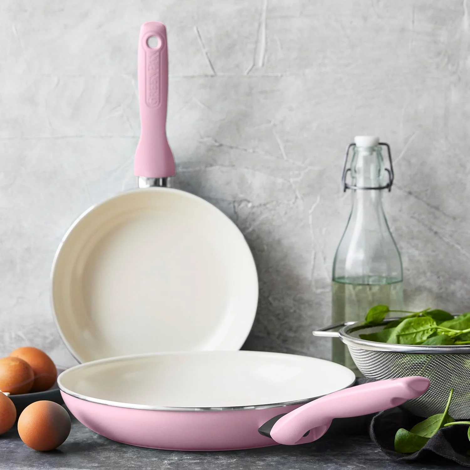 GreenPan Rio Hard Anodized Healthy Ceramic Nonstick, 7" 9.5" and 11" 3 Piece Frying Pan Skillet Set, Soft Grip Handle, PFAS-Free, Dishwasher Safe, Oven Safe, Pink GreenPan Rio Hard Anodized Healthy Ceramic Nonstick, 7" 9.5" and 11" 3 Piece Frying Pan Skillet Set, Soft Grip Handle, PFAS-Free, Dishwasher Safe, Oven Safe, Pink